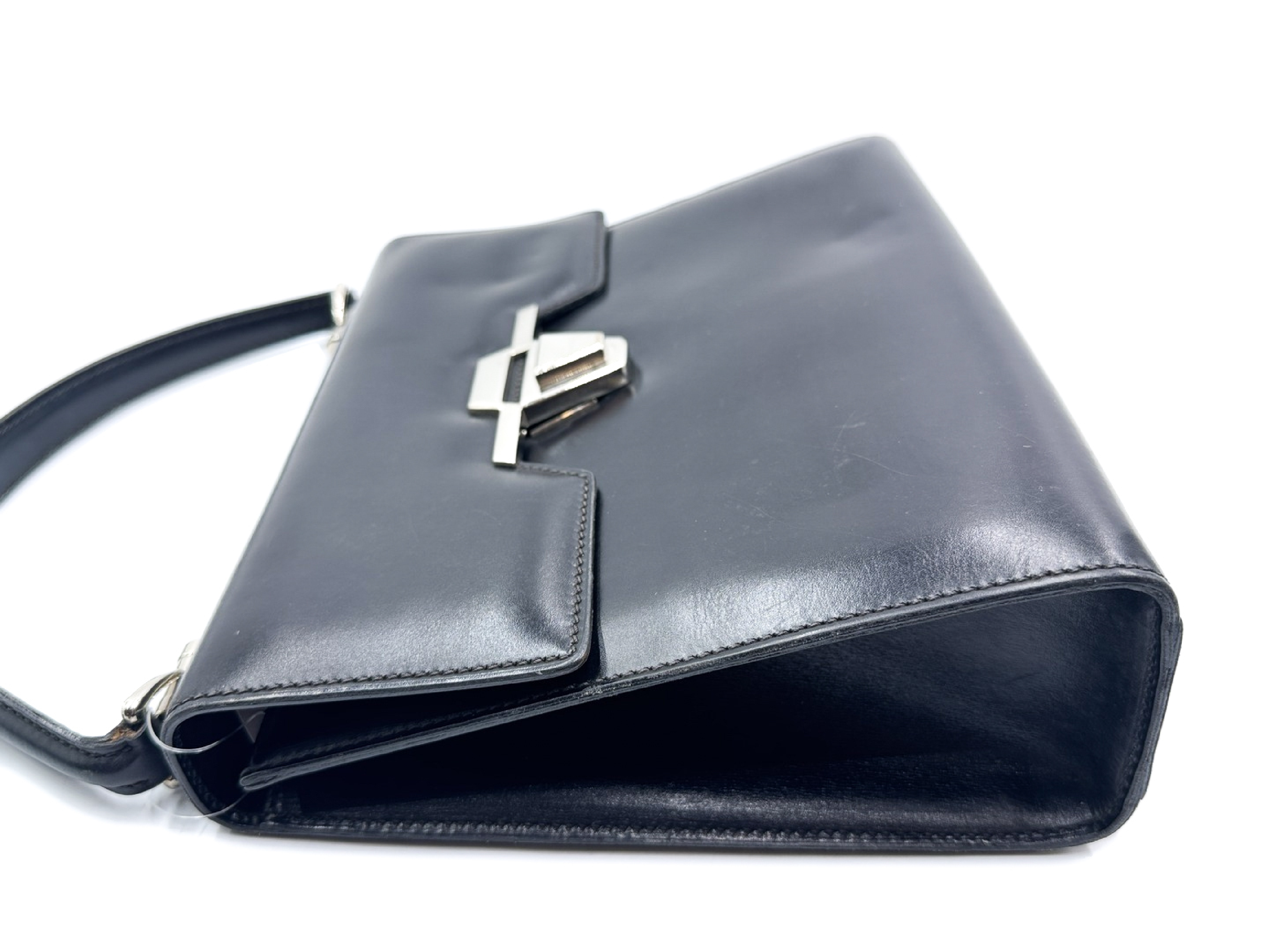 Leather Handbag, Vintage Black with Silver Hardware — view 4