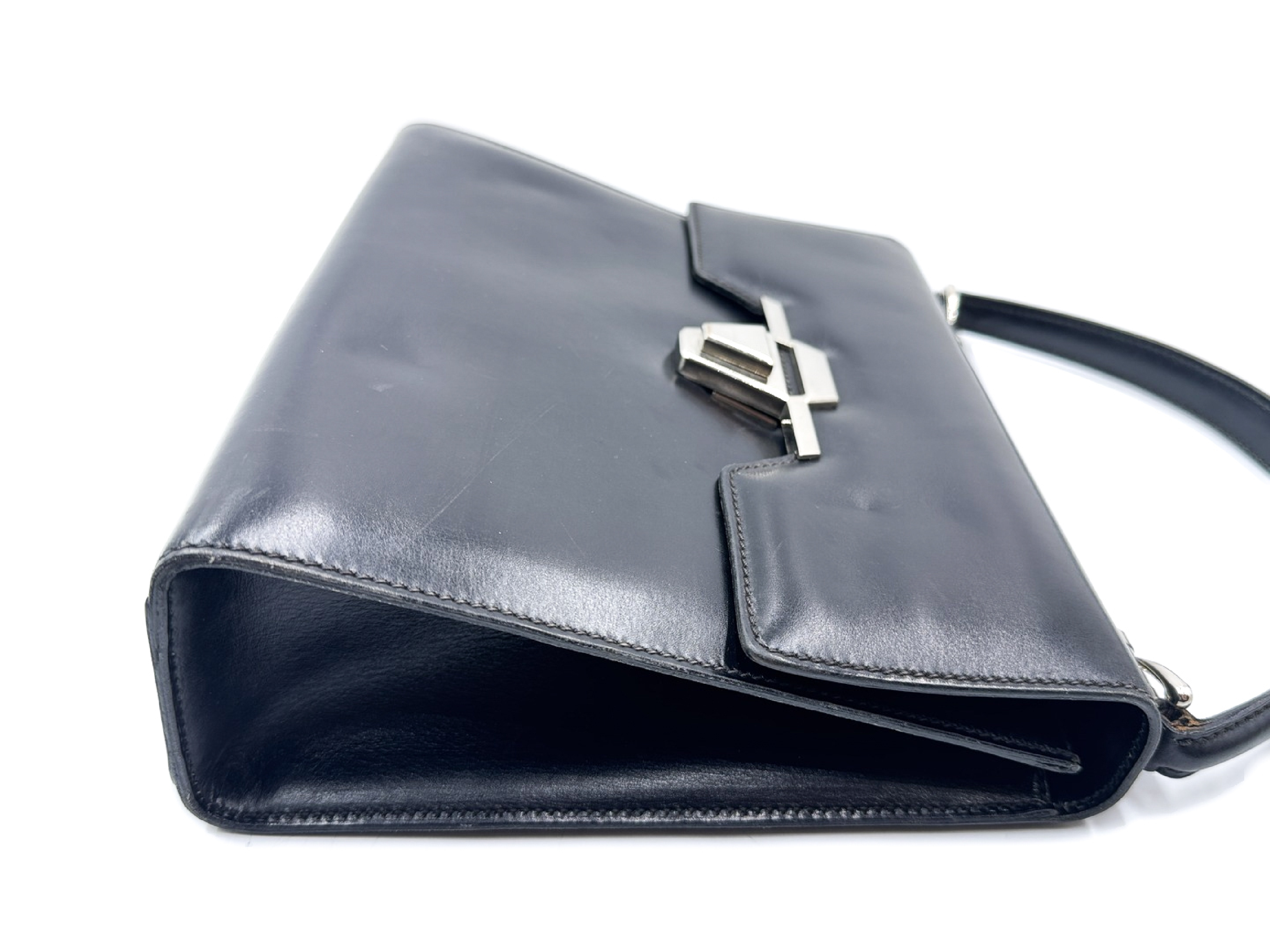 Leather Handbag, Vintage Black with Silver Hardware — view 5