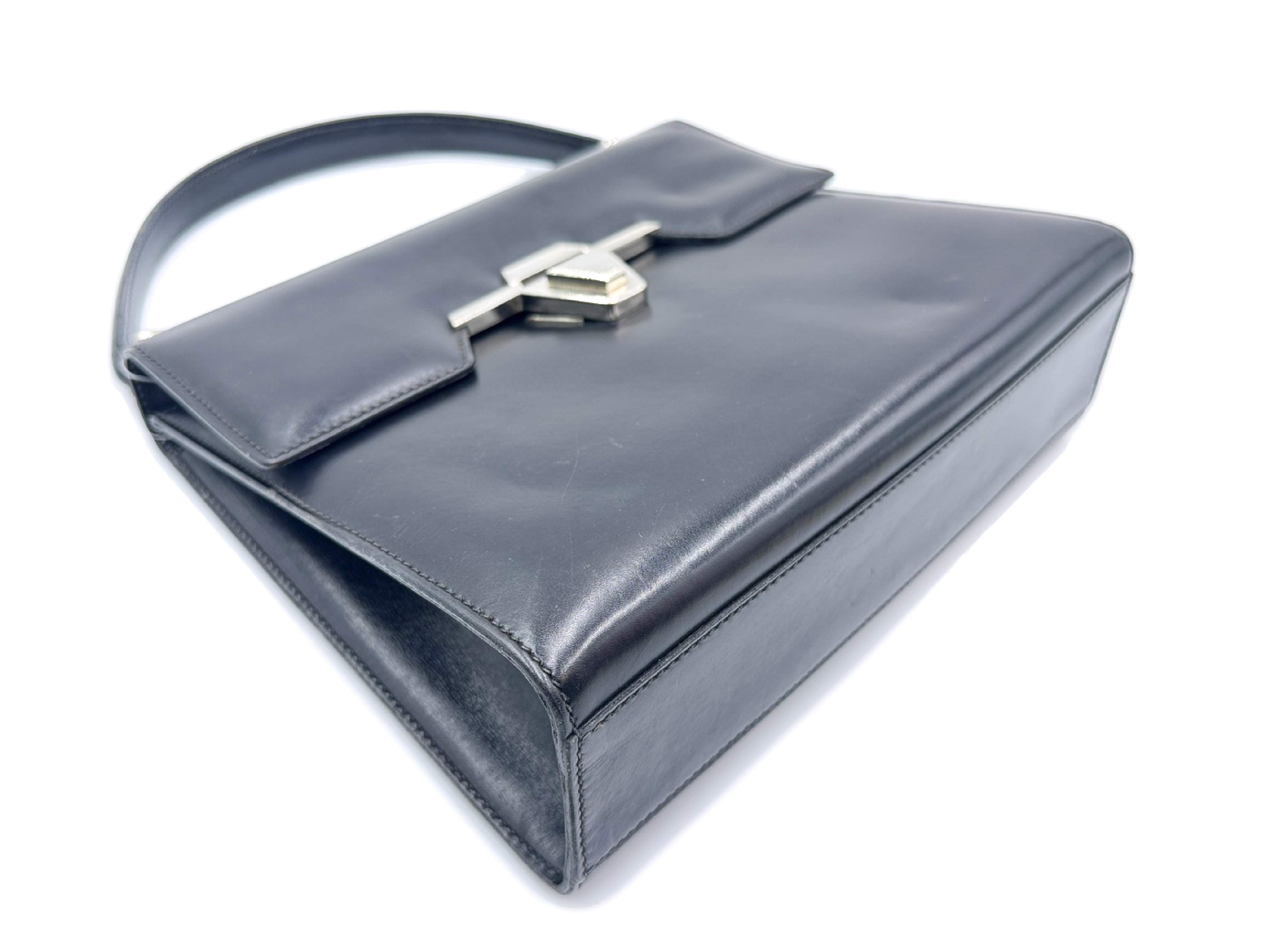 Leather Handbag, Vintage Black with Silver Hardware — view 6