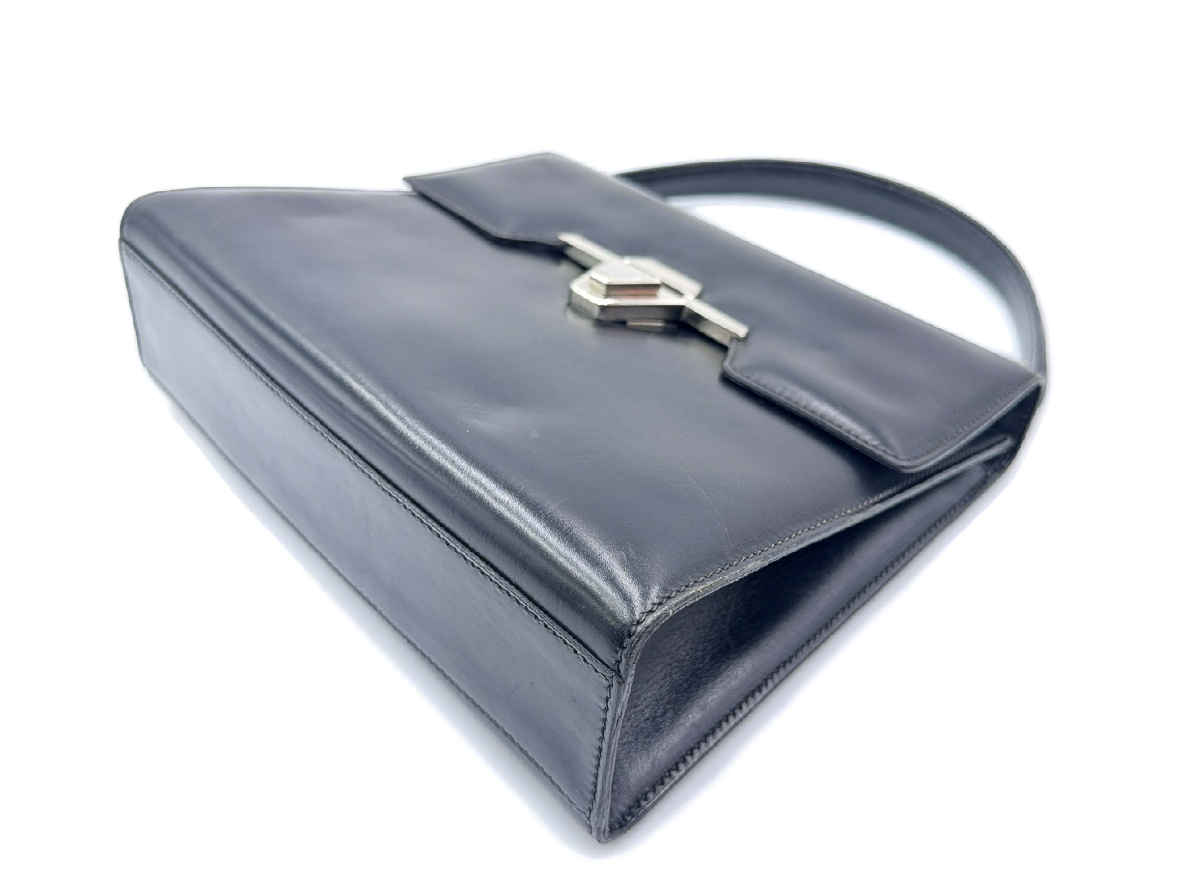 Leather Handbag, Vintage Black with Silver Hardware — view 7