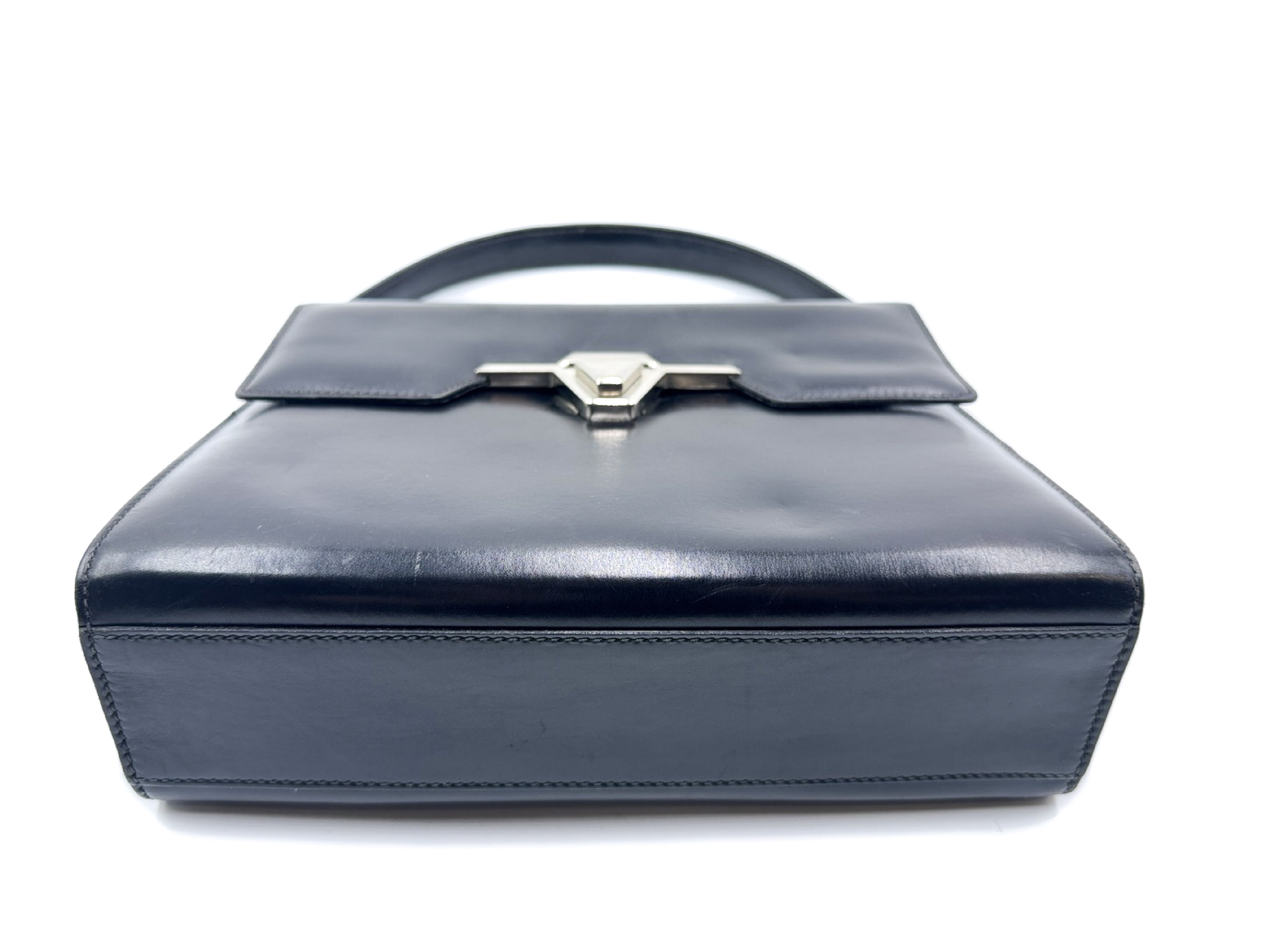 Leather Handbag, Vintage Black with Silver Hardware — view 8