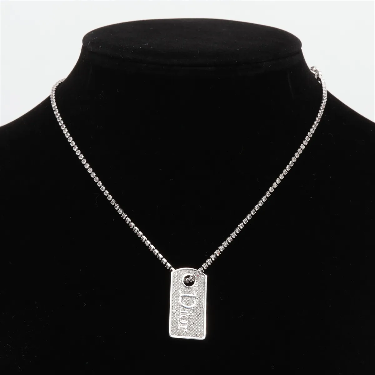 logo necklace, gold plated with rhinestones, silver. There are dents, — view 5