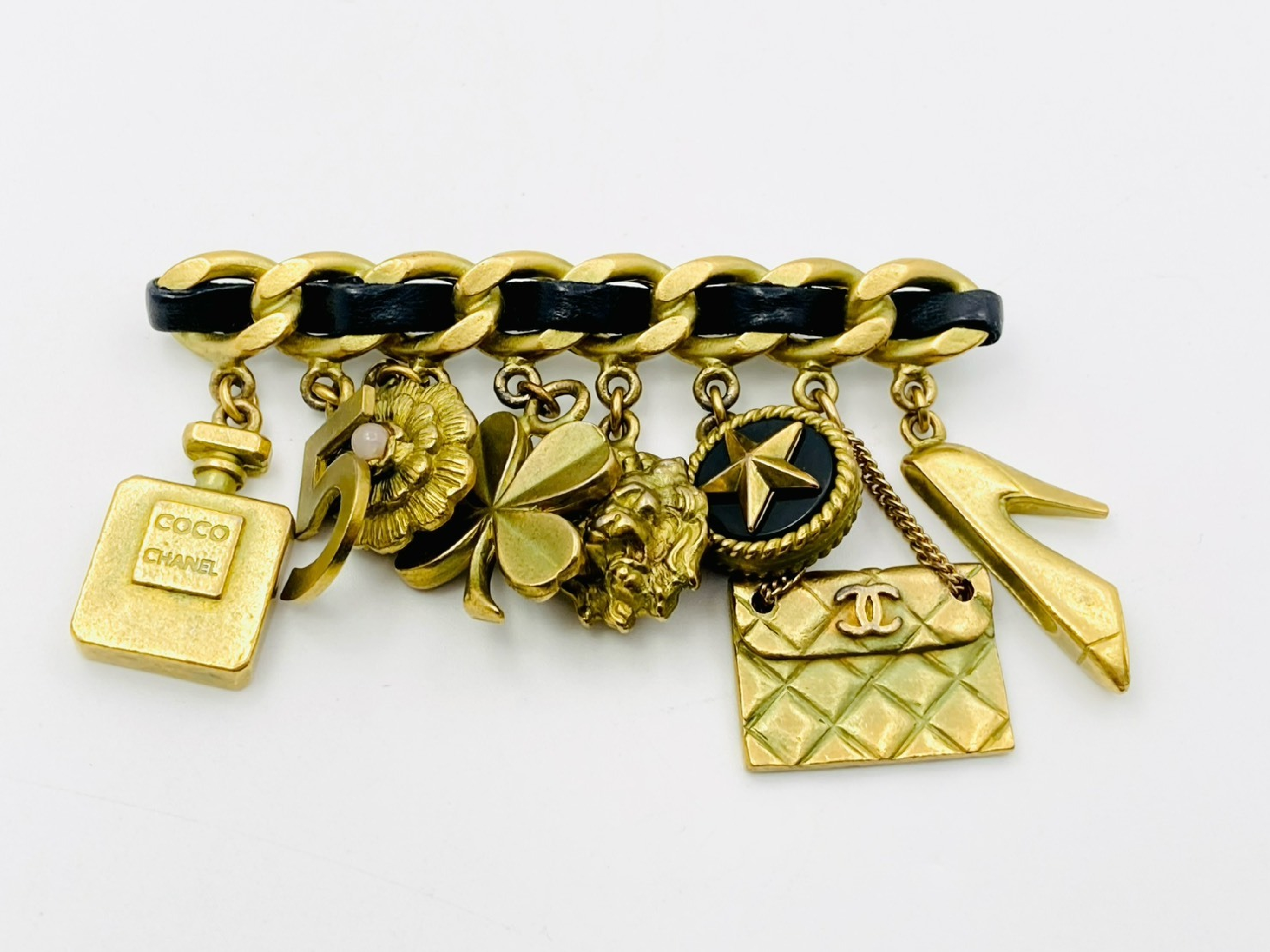Icon Matelassé/Camellia/Perfume/Lion/Clover/No. 5 Leather Chain Brooch 95P Brooch