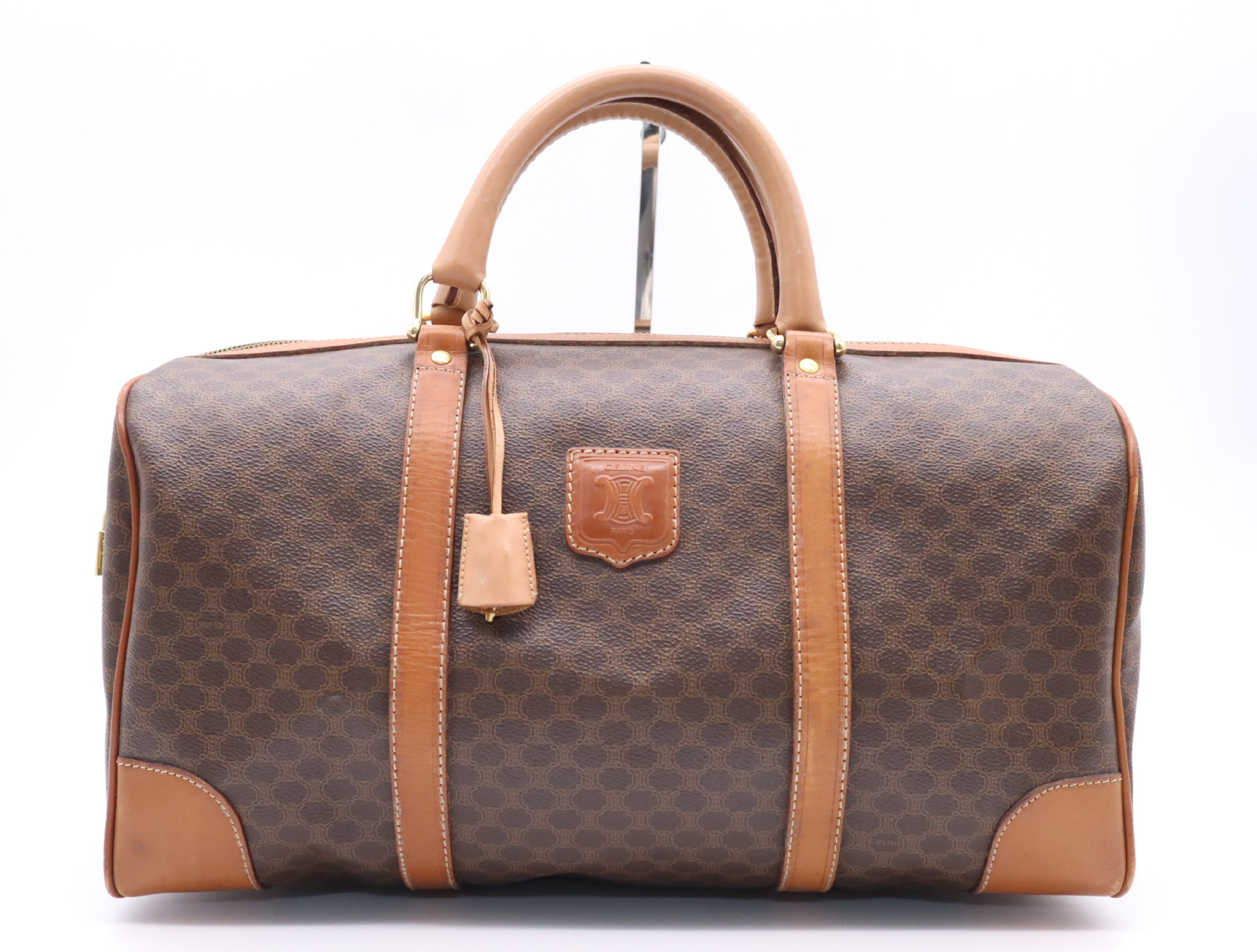 Leather Macadam Pattern Boston Bag with Key and Clochette