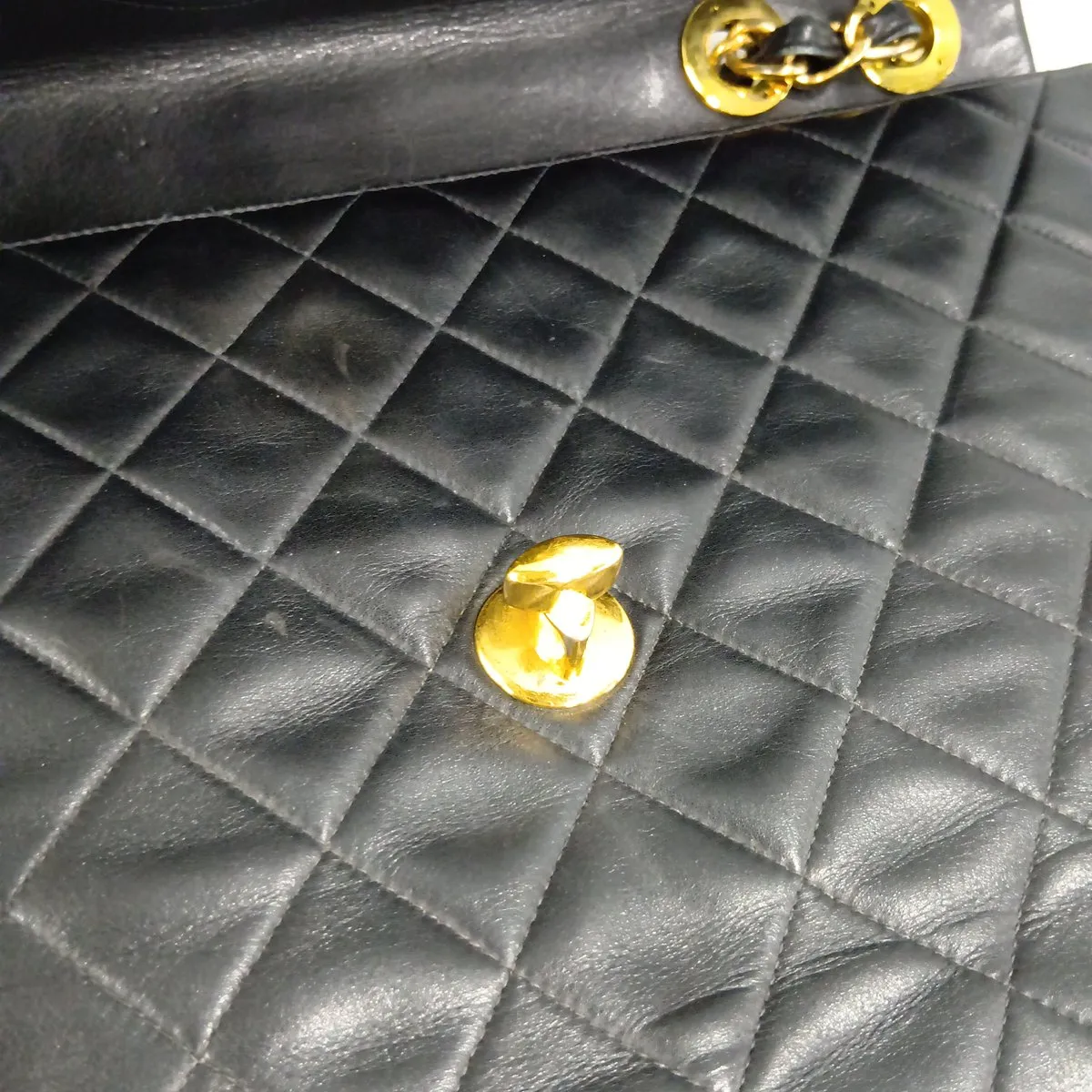 Large Matelassé 34 Maxi Lambskin Double Flap Double Chain Bag, Black with Gold Hardware, 2351850, Series 2, A01094 — view 12