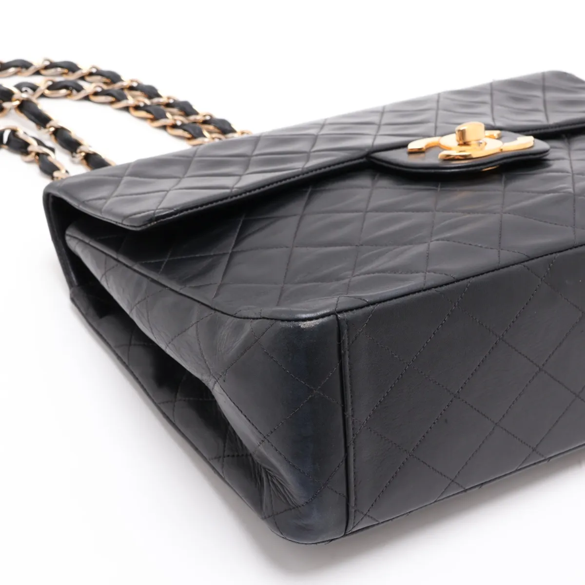 Large Matelassé 34 Maxi Lambskin Double Flap Double Chain Bag, Black with Gold Hardware, 2351850, Series 2, A01094 — view 4