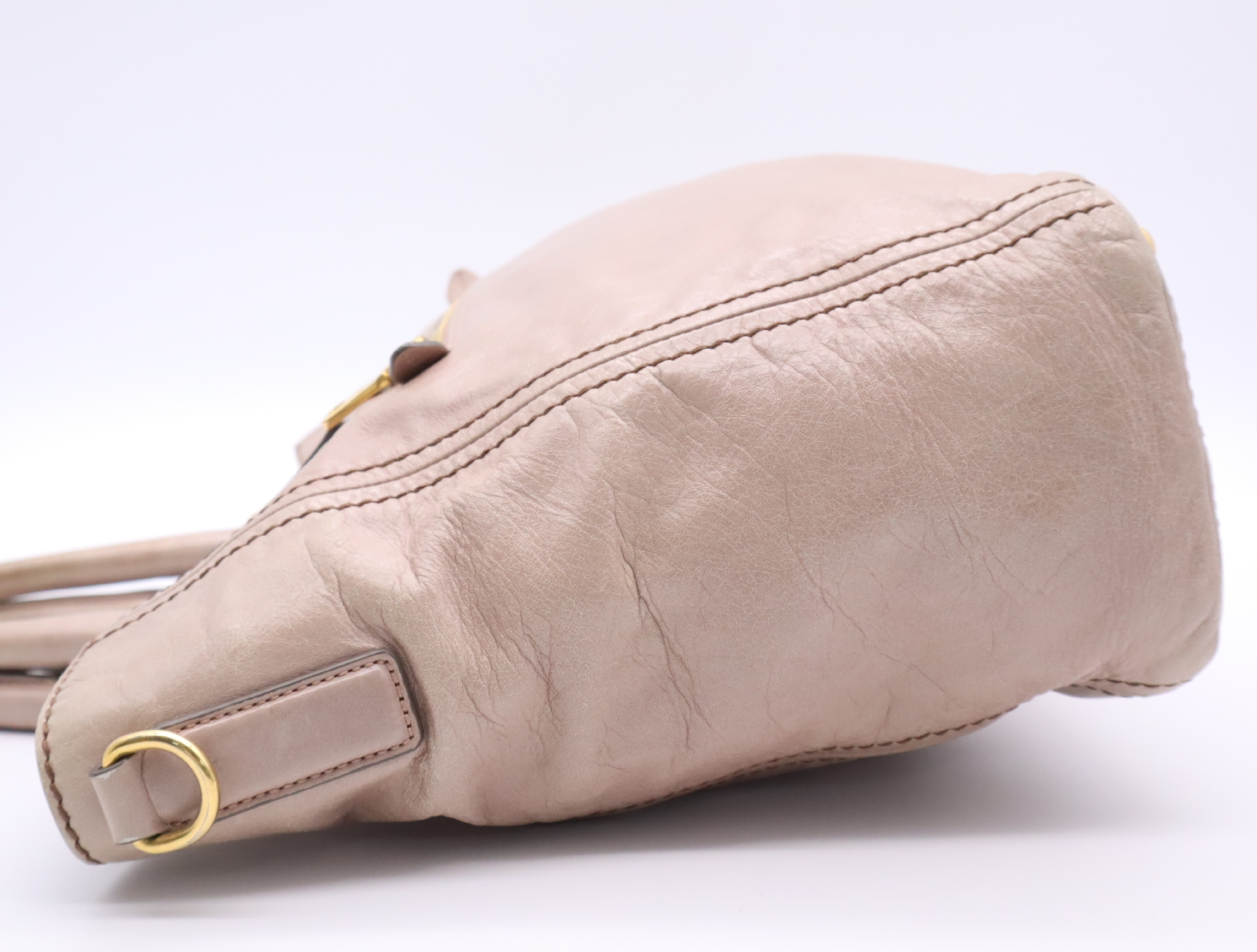 Leather Tote Bag, Pink Beige, Gold Hardware — view 3