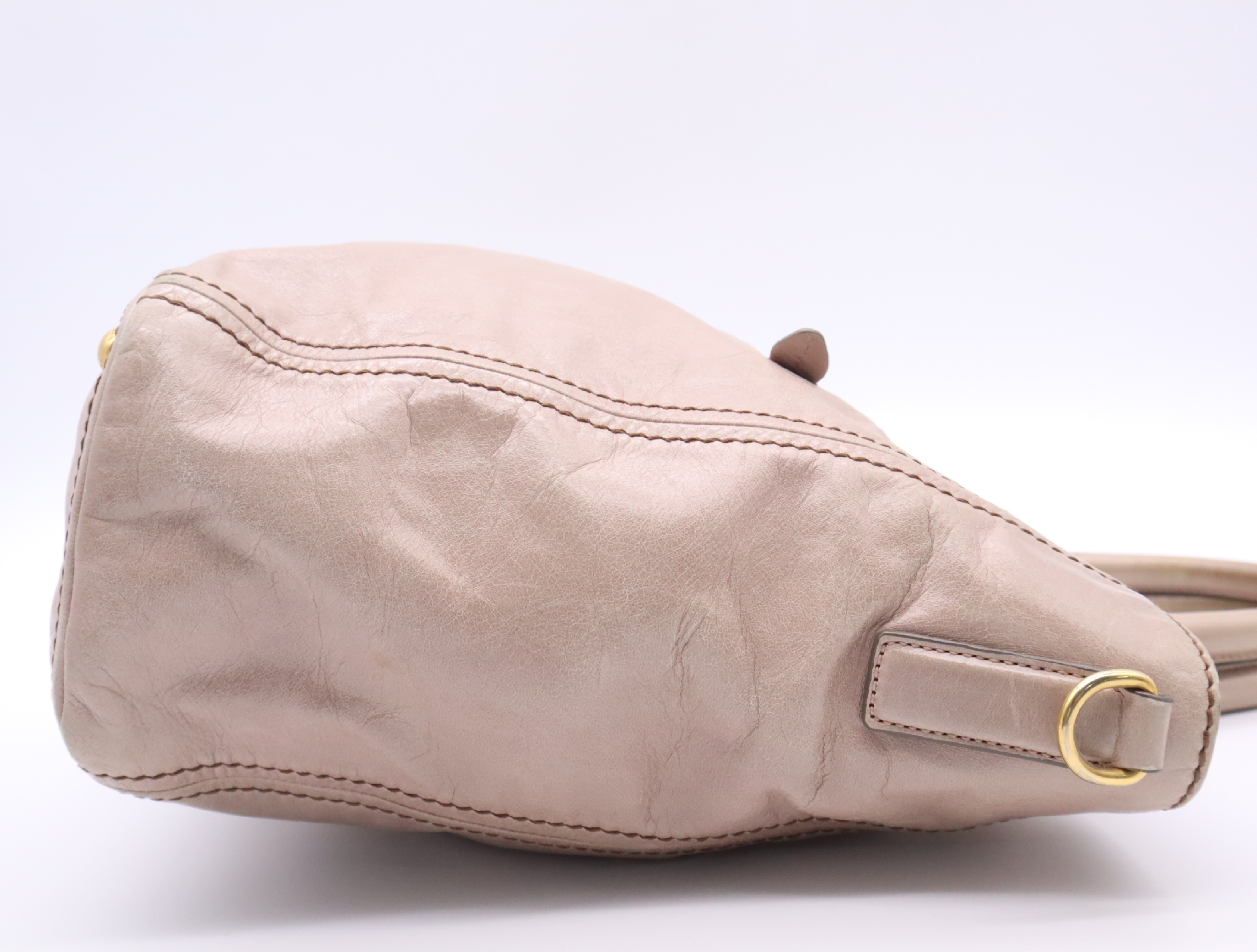 Leather Tote Bag, Pink Beige, Gold Hardware — view 5