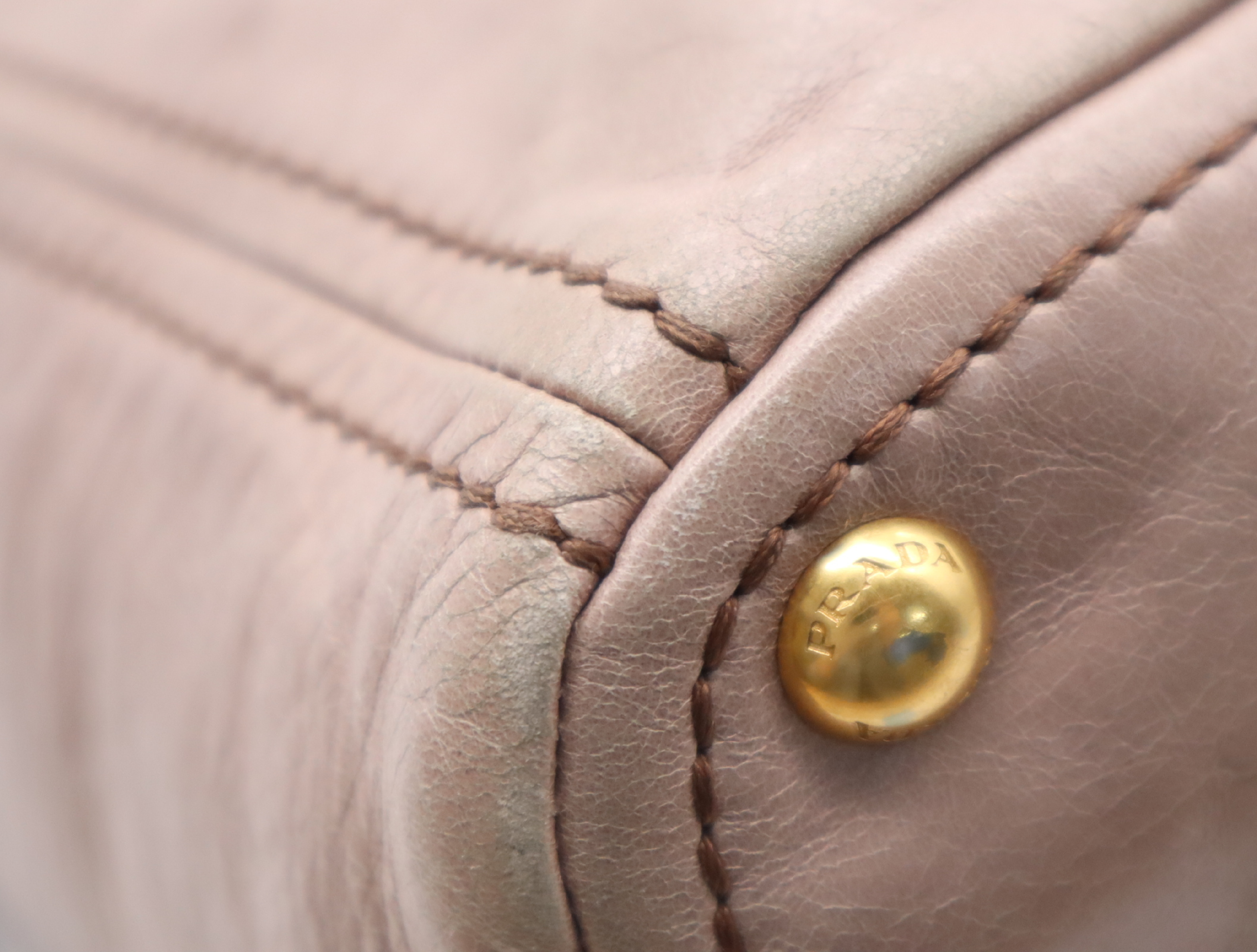 Leather Tote Bag, Pink Beige, Gold Hardware — view 6