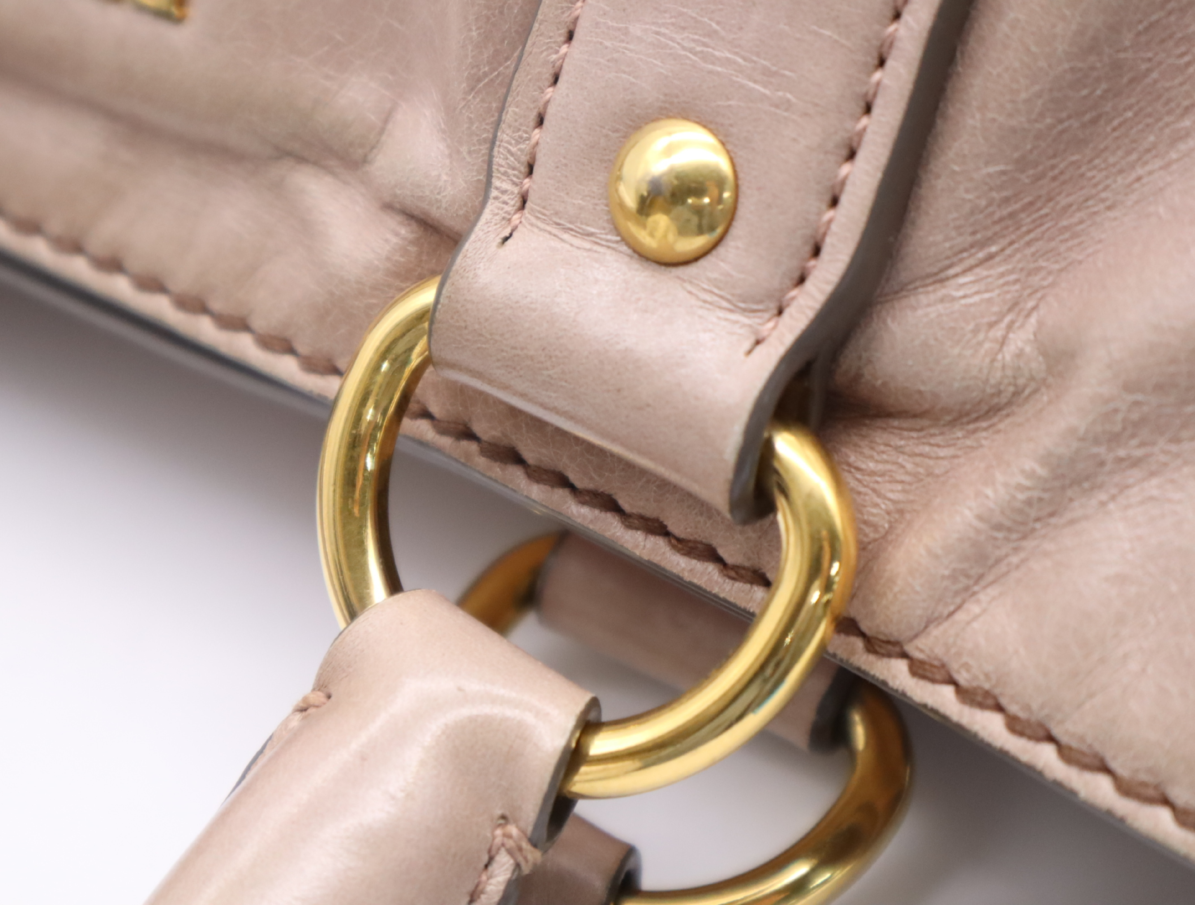 Leather Tote Bag, Pink Beige, Gold Hardware — view 10