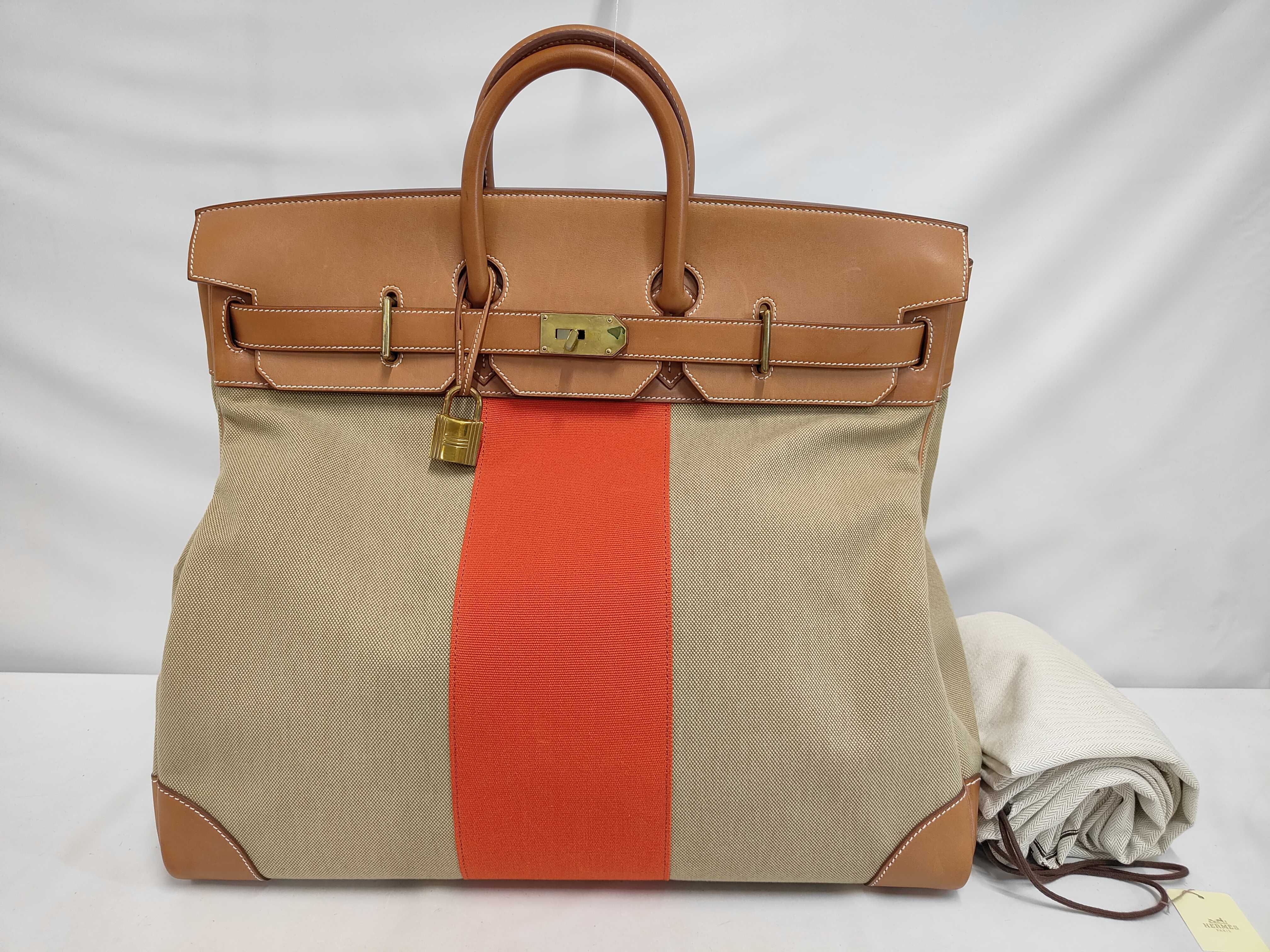 Haut à Courroies 50 Flag Canvas Brown Two-Tone Gold Hardware R Handbag