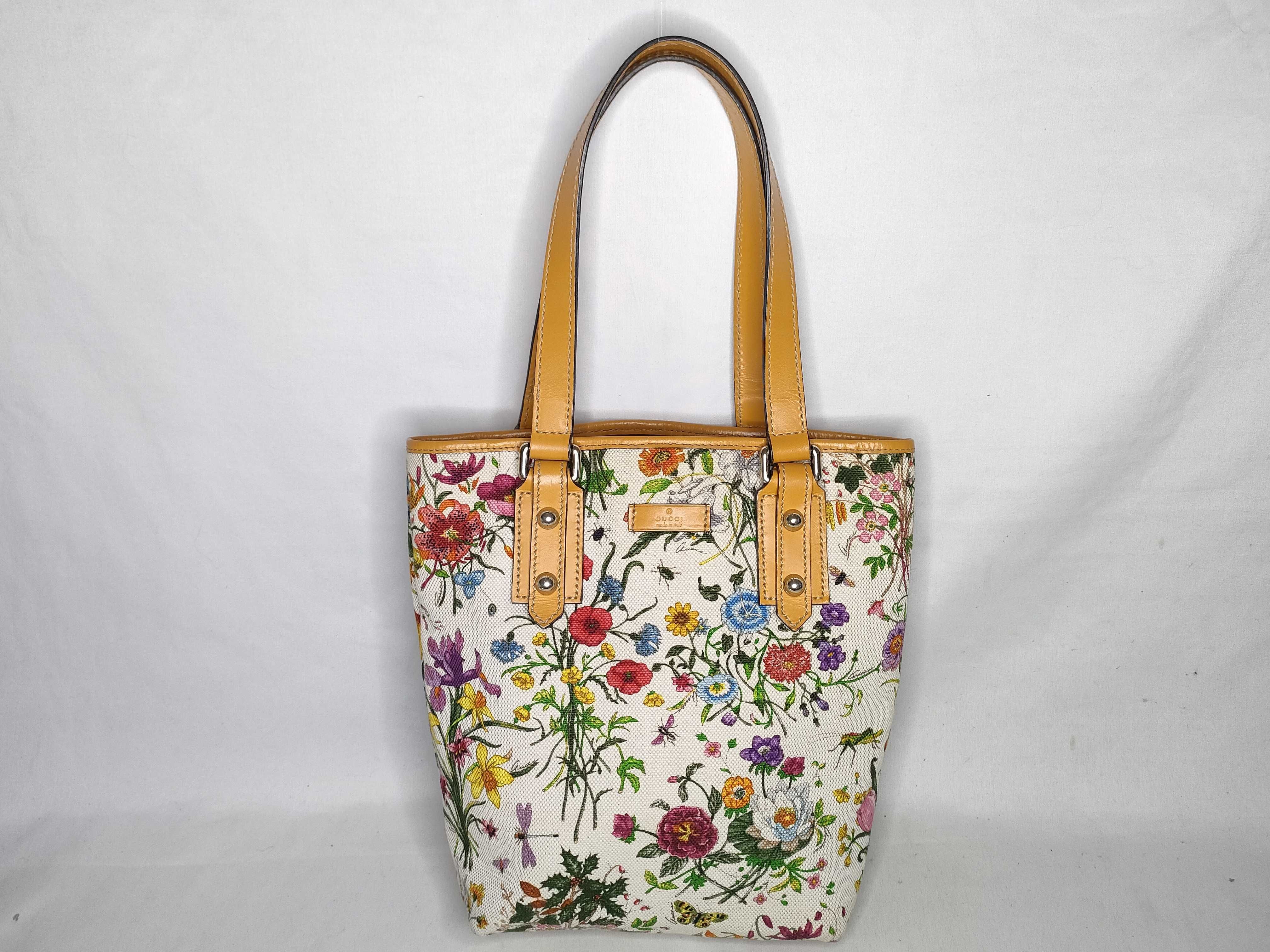 Flora Tote Bag (257250) - Canvas and Leather, Brown Tote Bag