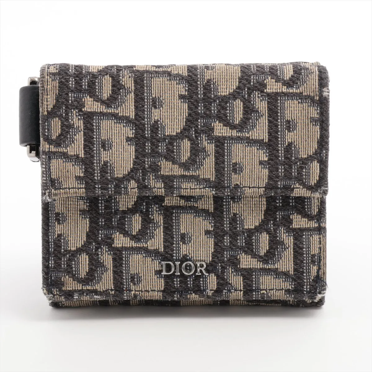 Oblique Jacquard Canvas x Leather Compact Wallet Beige x Black