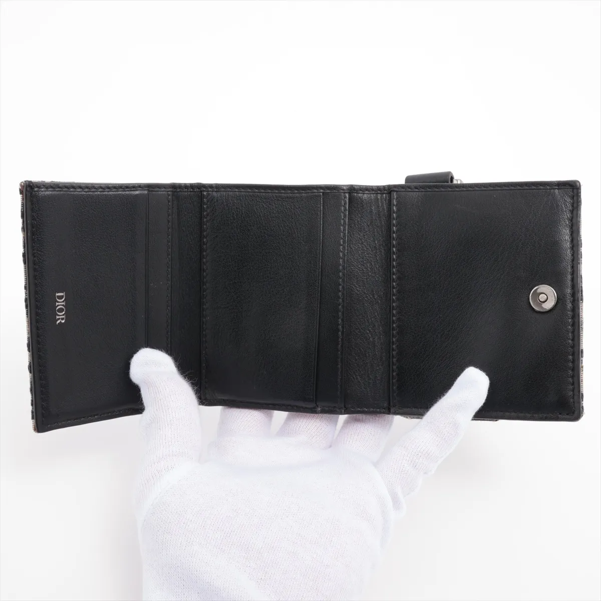 Oblique Jacquard Canvas x Leather Compact Wallet Beige x Black — view 5