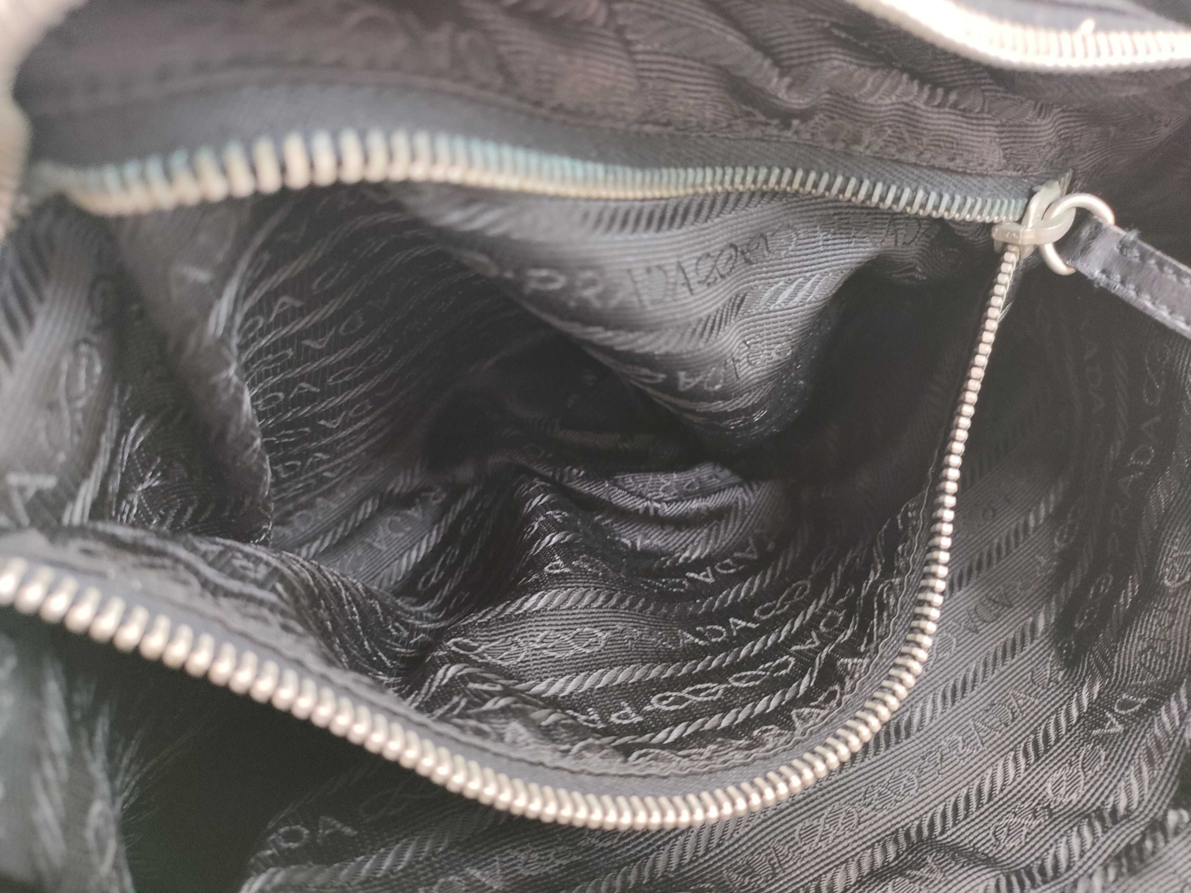 Nylon x Leather Handbag, Black — view 8