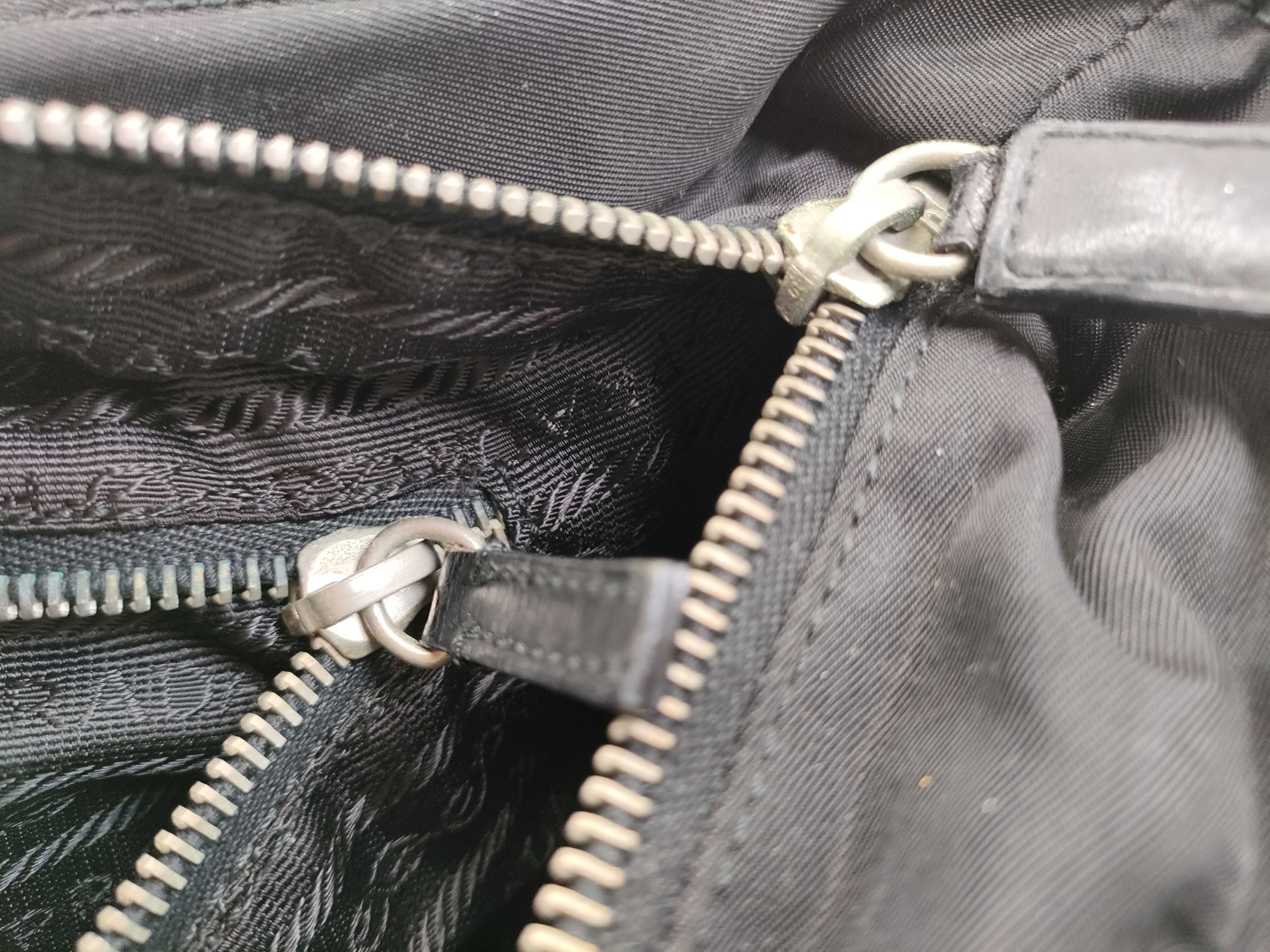 Nylon x Leather Handbag, Black — view 9