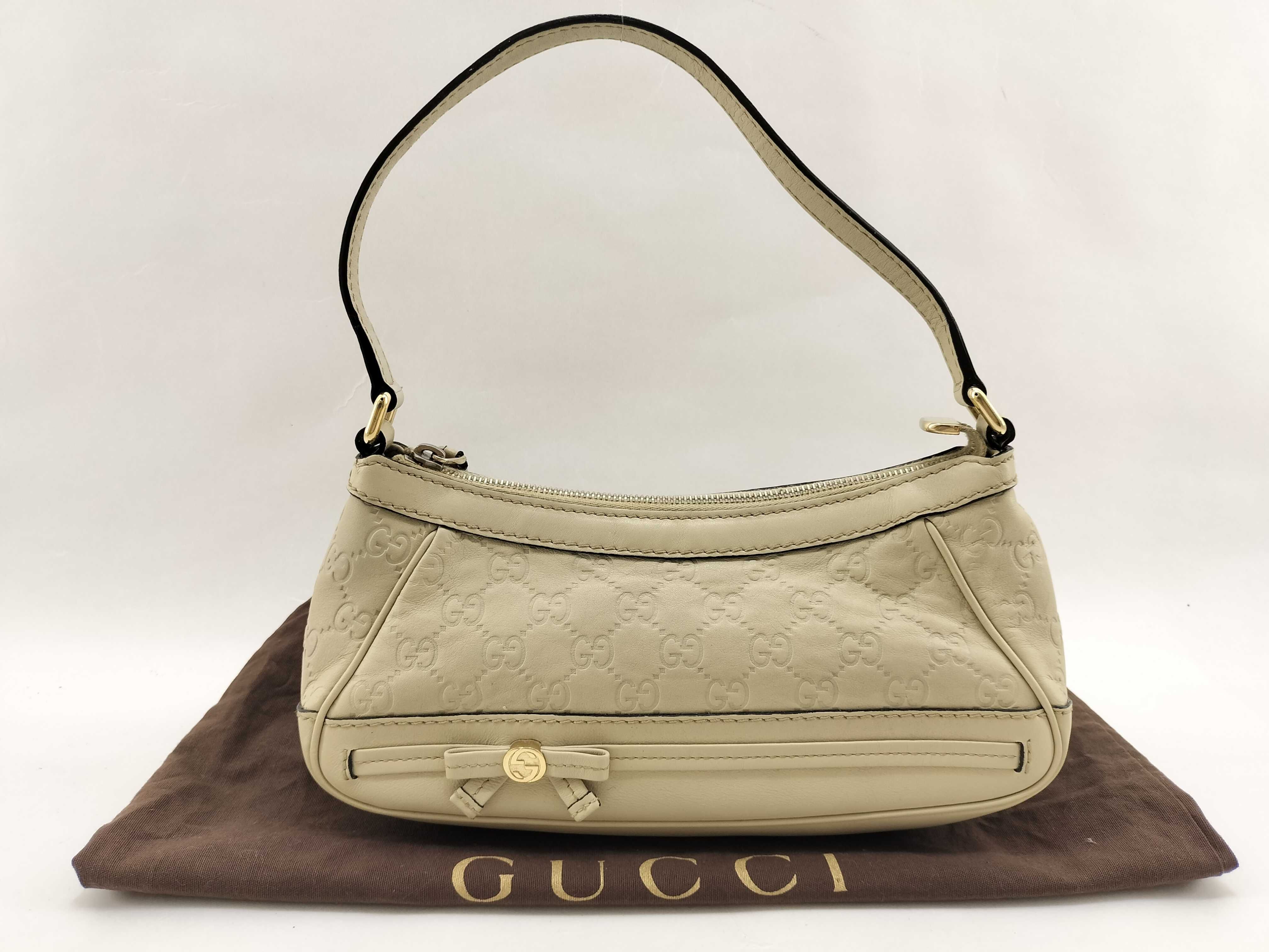 Guccissima White Leather Bow Underarm Bag Handbag
