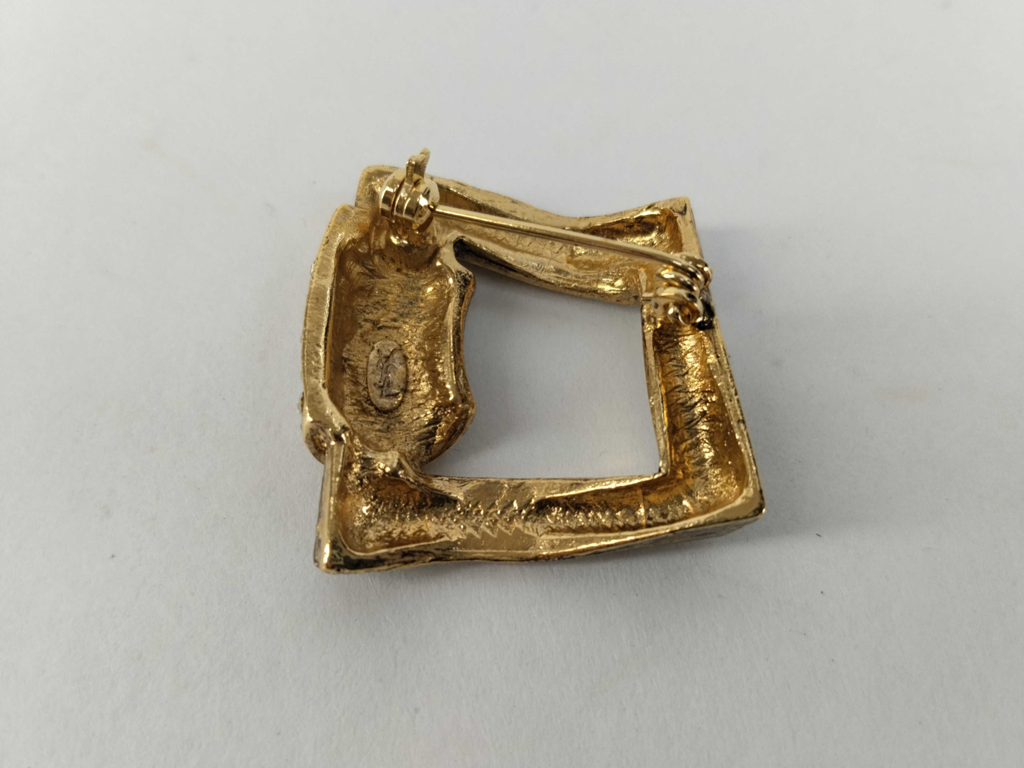 Square Vintage Rhinestone Gold Brooch — view 2