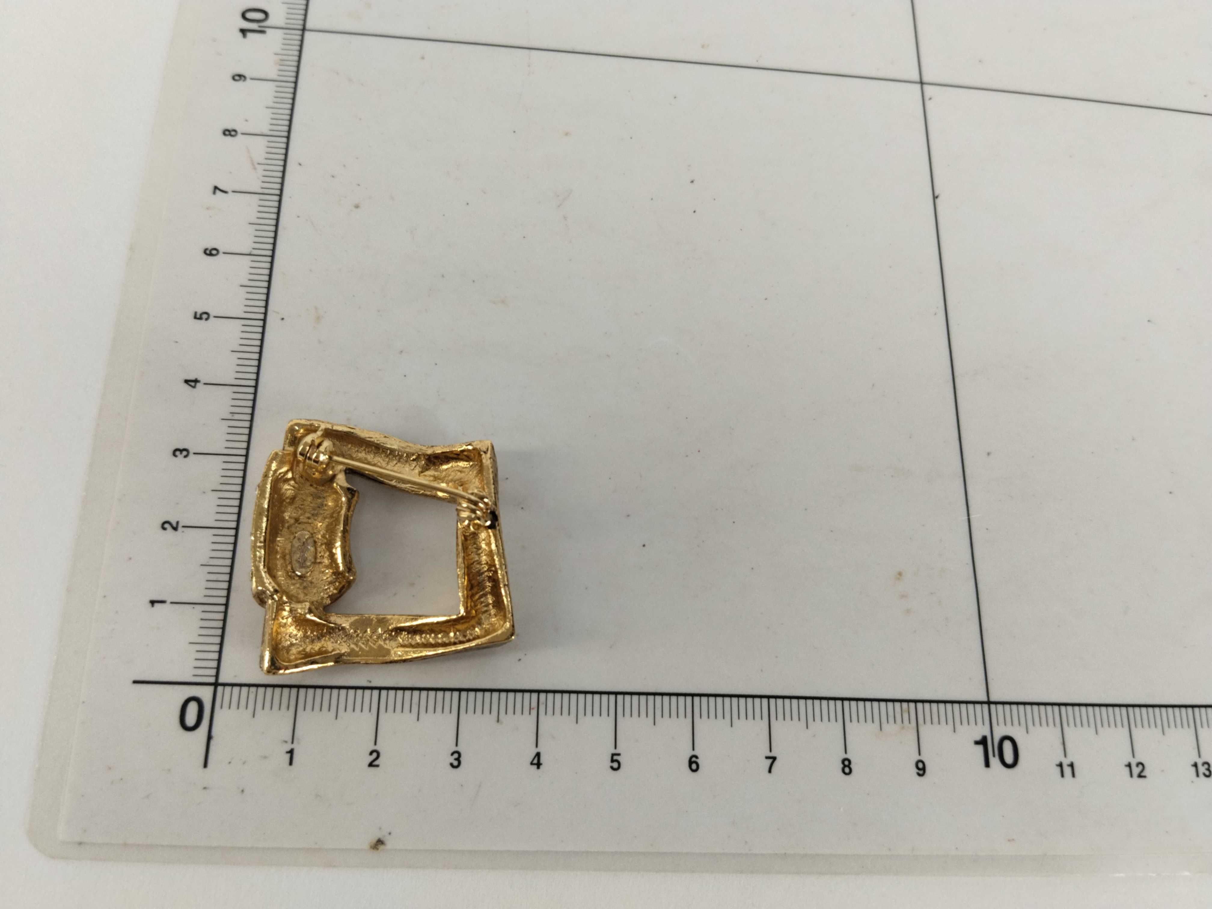 Square Vintage Rhinestone Gold Brooch — view 10
