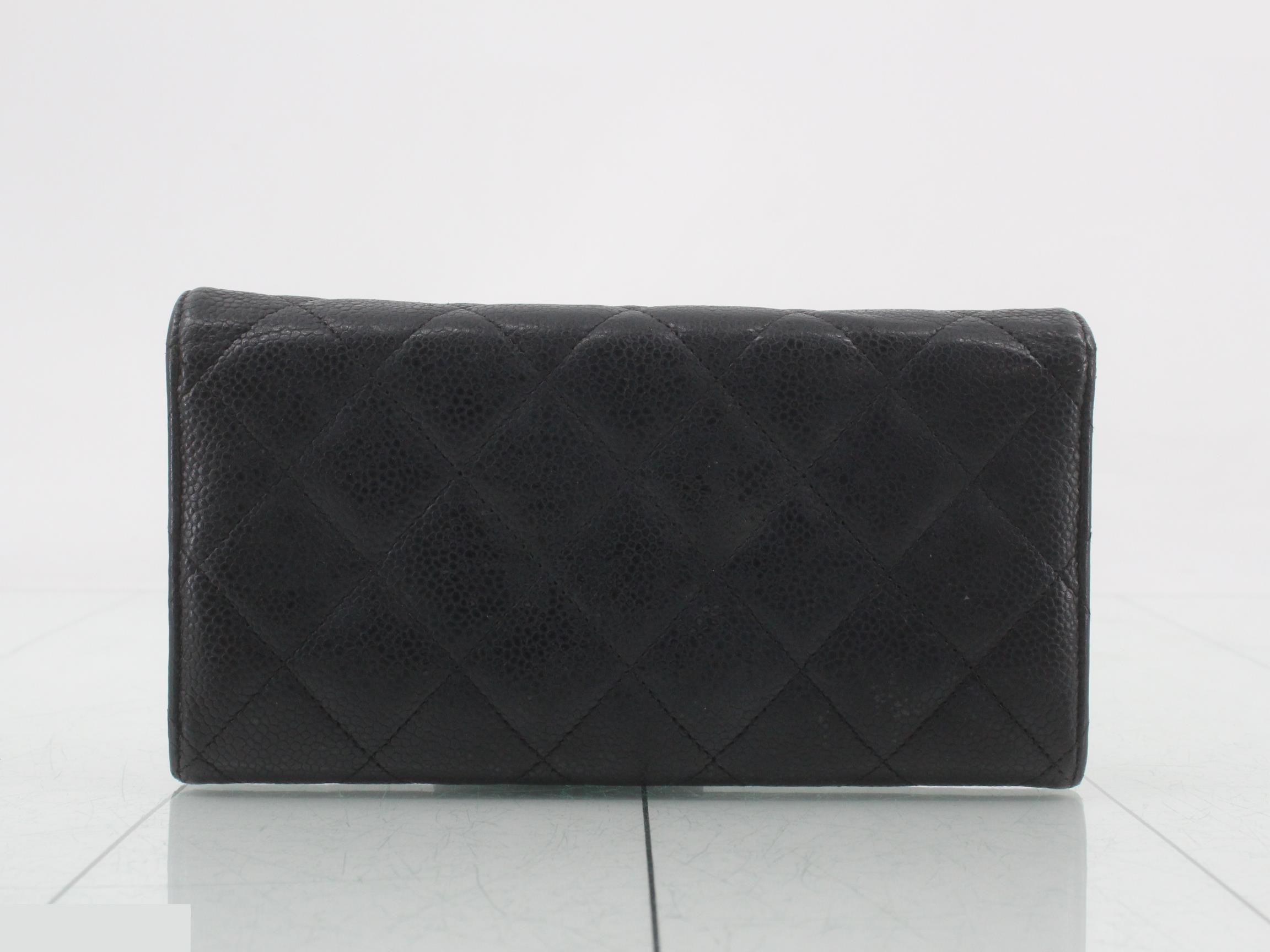 Matelassé long wallet, caviar leather, gold hardware, black — view 2