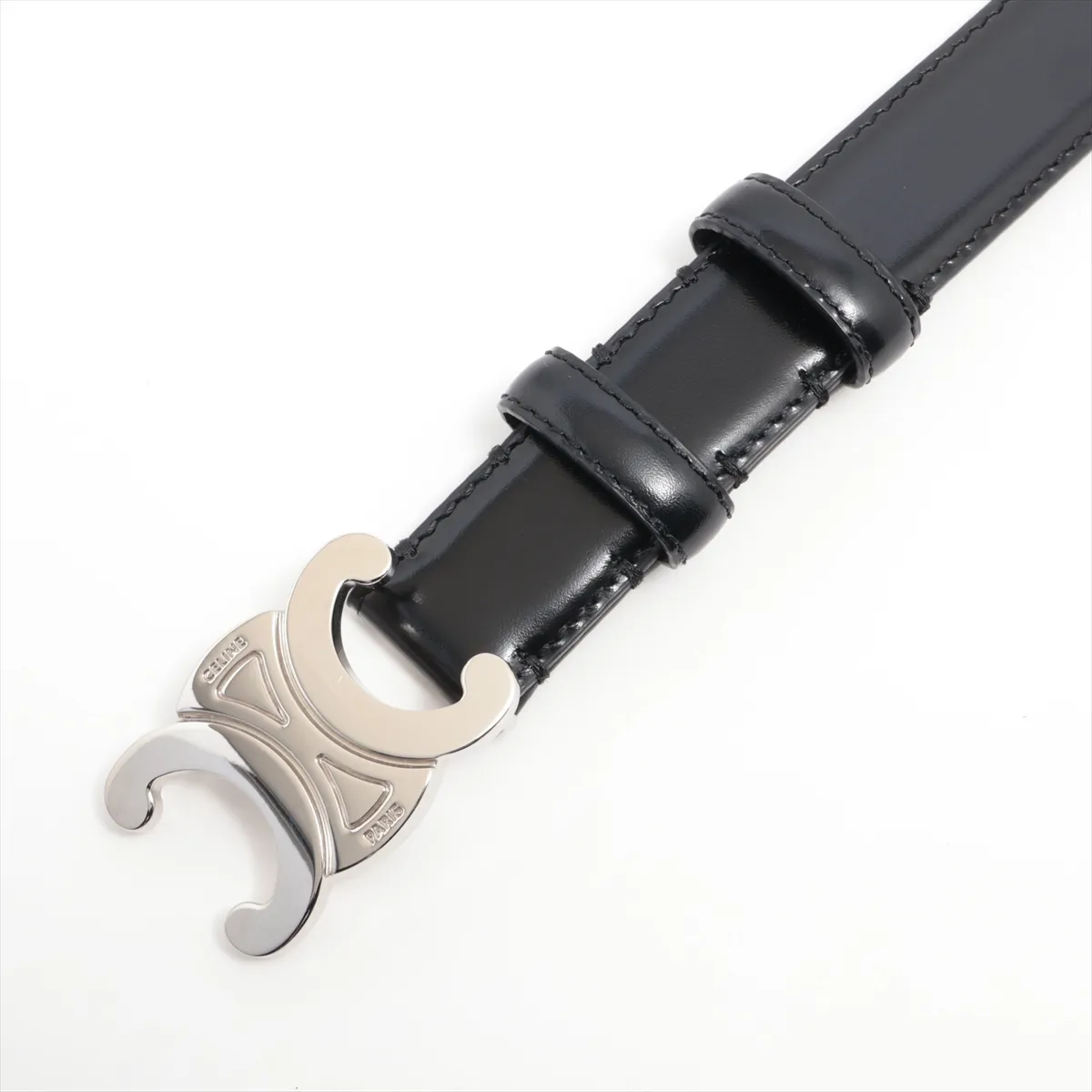 Triomphe Belt 85 Leather Black x Silver Out of shape — view 2
