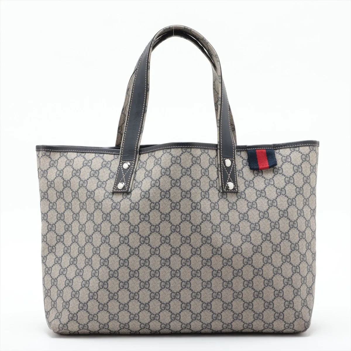 GG Supreme 211134 PVC x Leather Tote Bag, Navy