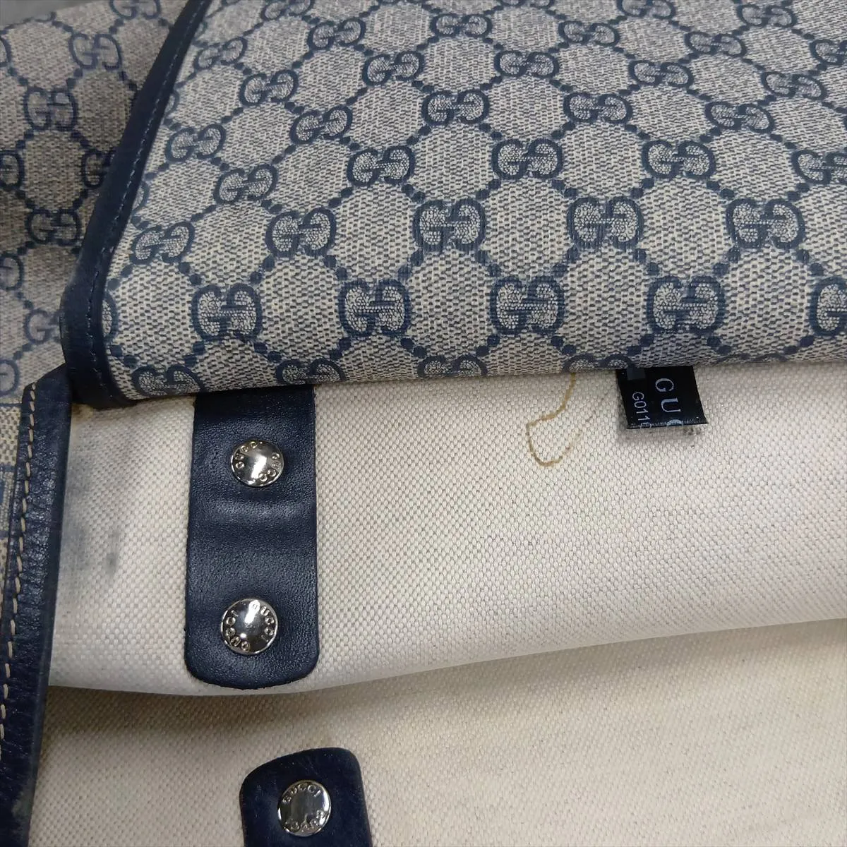 GG Supreme 211134 PVC x Leather Tote Bag, Navy — view 11