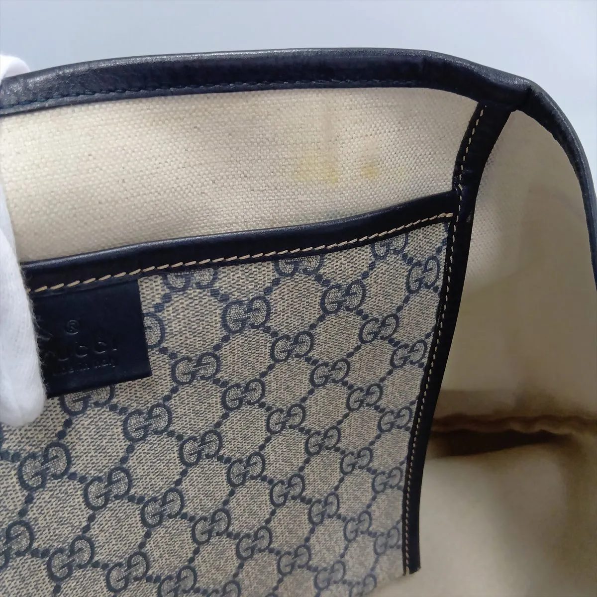 GG Supreme 211134 PVC x Leather Tote Bag, Navy — view 12