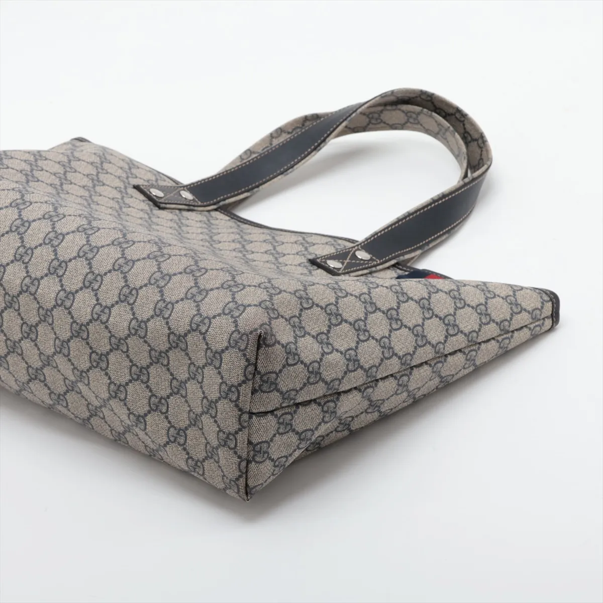 GG Supreme 211134 PVC x Leather Tote Bag, Navy — view 3