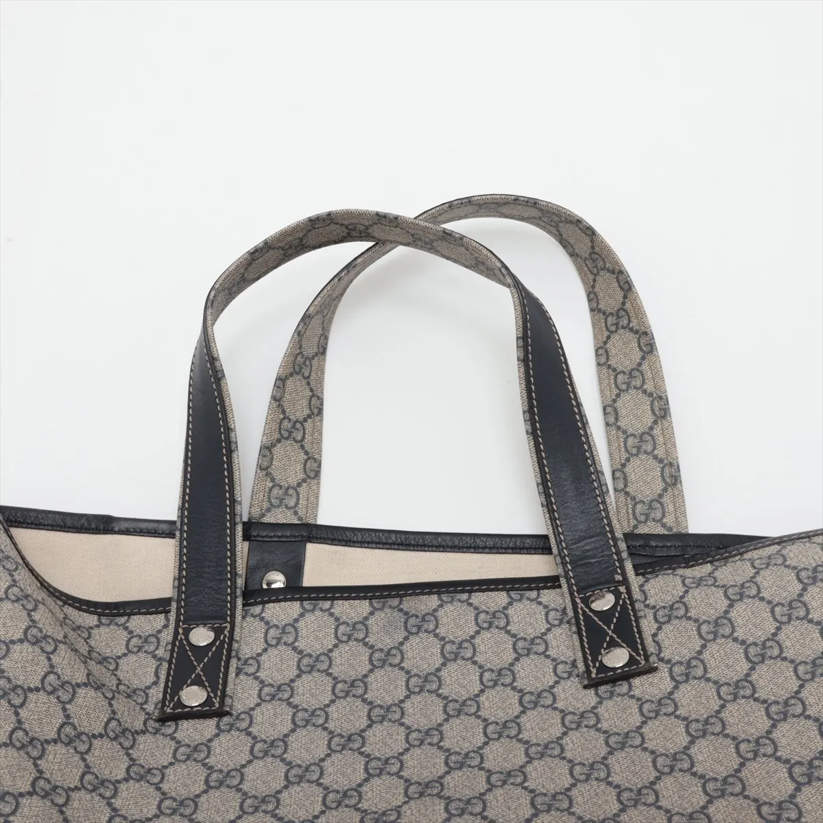 GG Supreme 211134 PVC x Leather Tote Bag, Navy — view 6