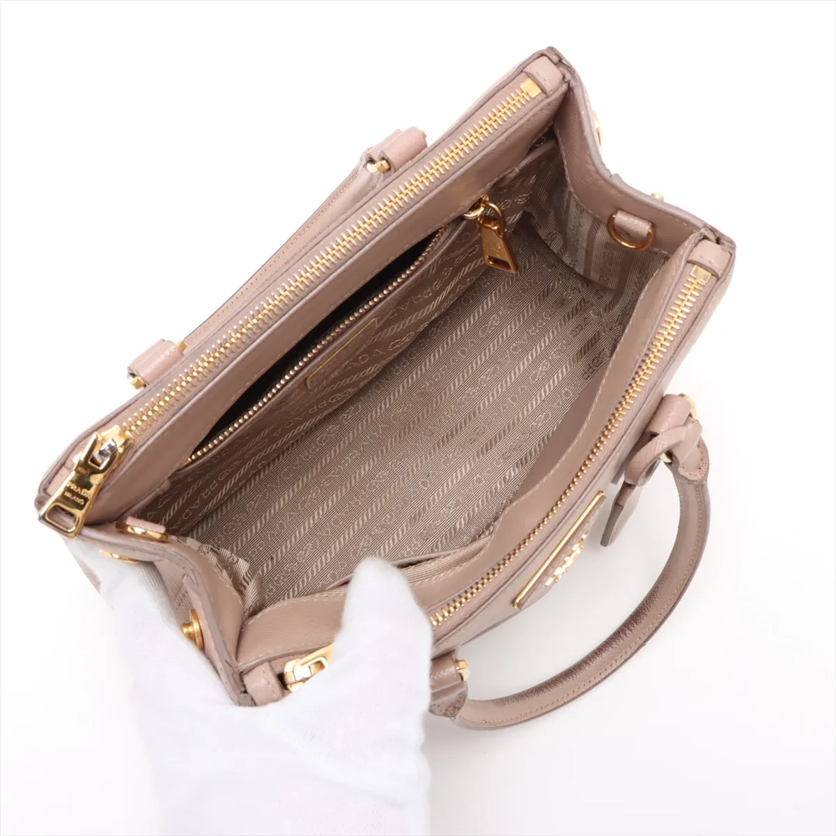 Saffiano Luxe Leather 2WAY Handbag Beige 1BA896 — view 8