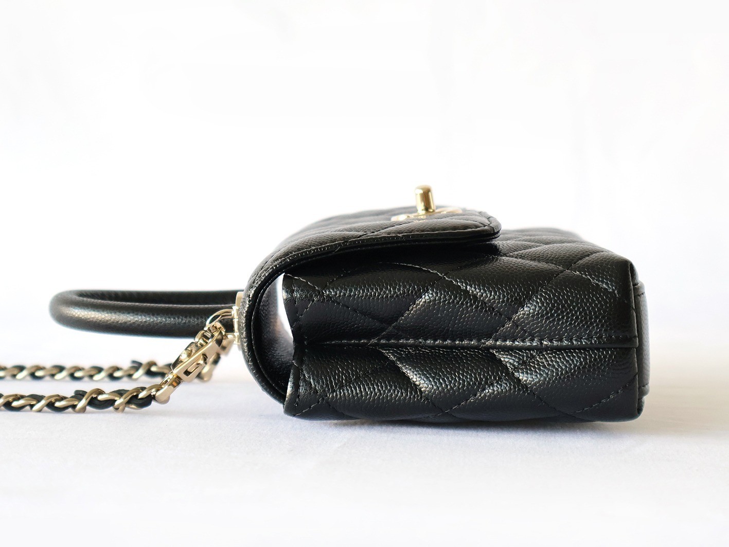 Caviar Skin Coco Handle XXS 2-Way Chain Shoulder Bag, Black — view 6