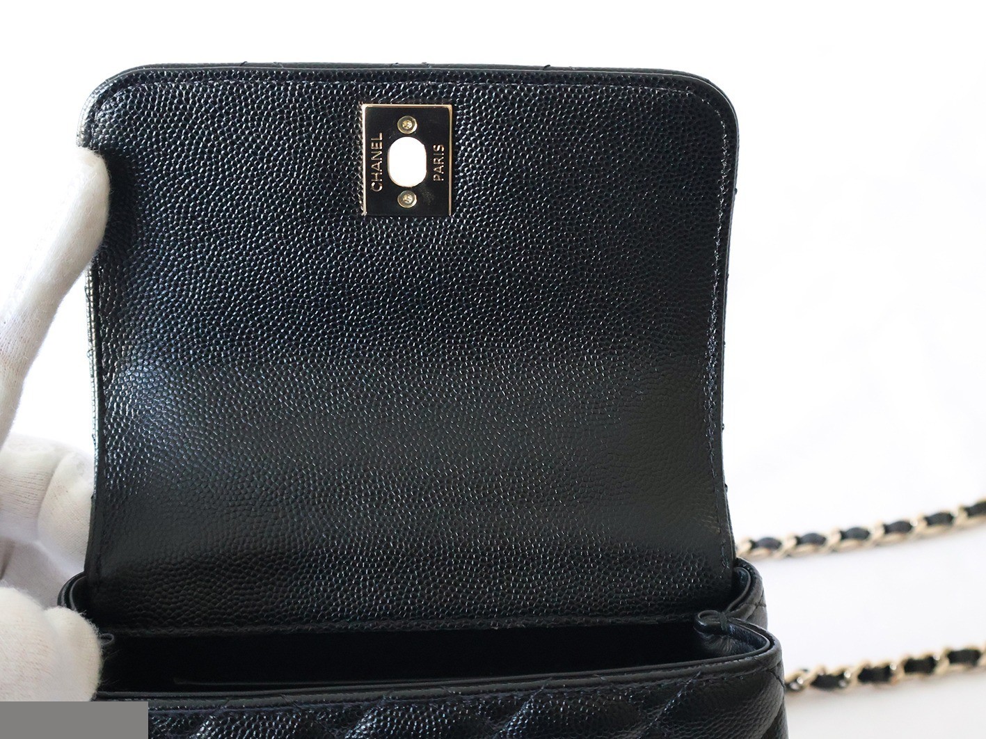 Caviar Skin Coco Handle XXS 2-Way Chain Shoulder Bag, Black — view 10