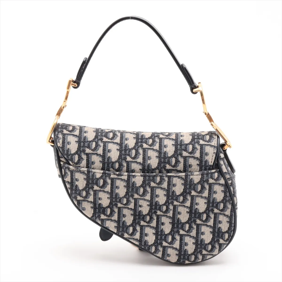 Oblique Saddle Canvas x Leather 2-Way Handbag, Navy — view 2