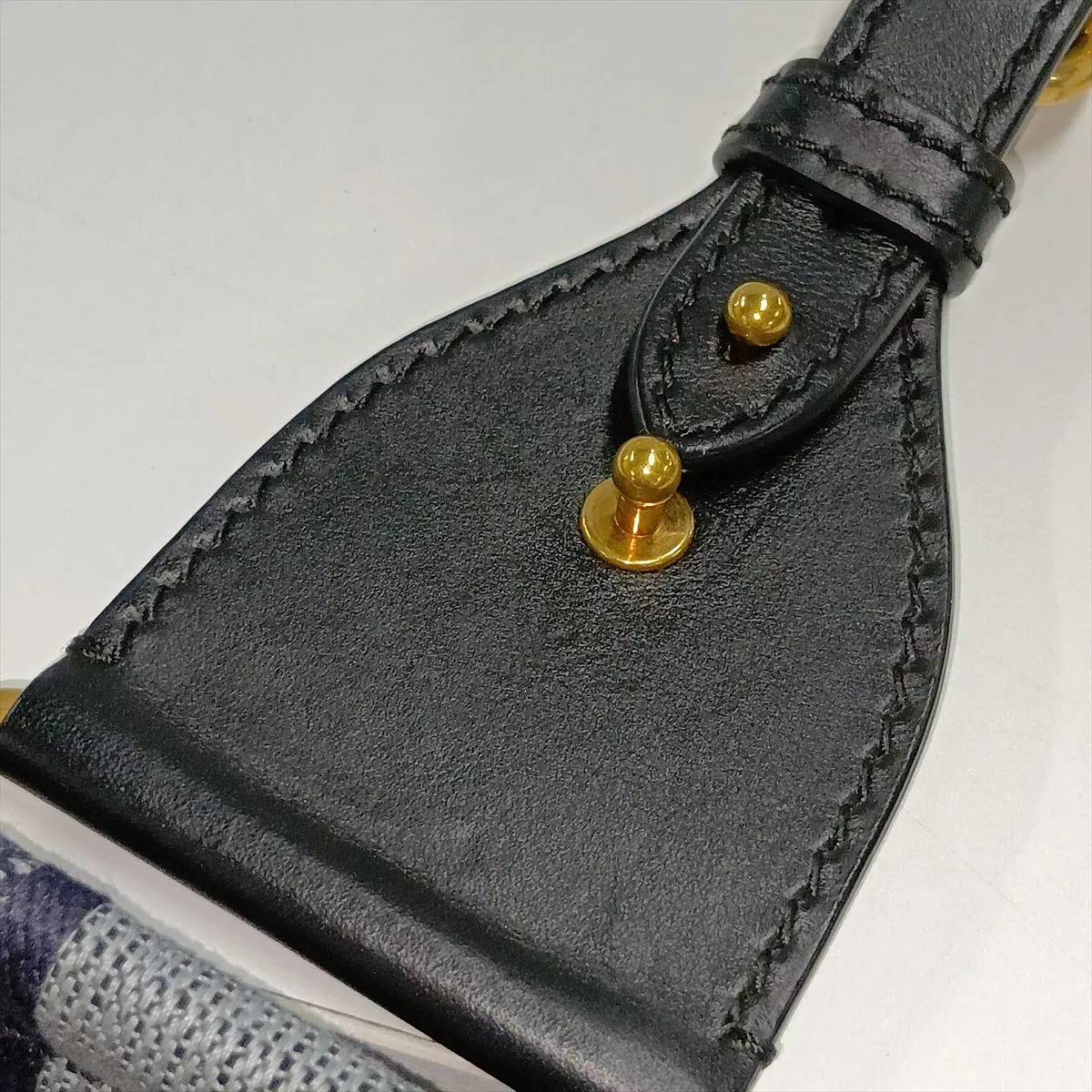 Oblique Saddle Canvas x Leather 2-Way Handbag, Navy — view 12