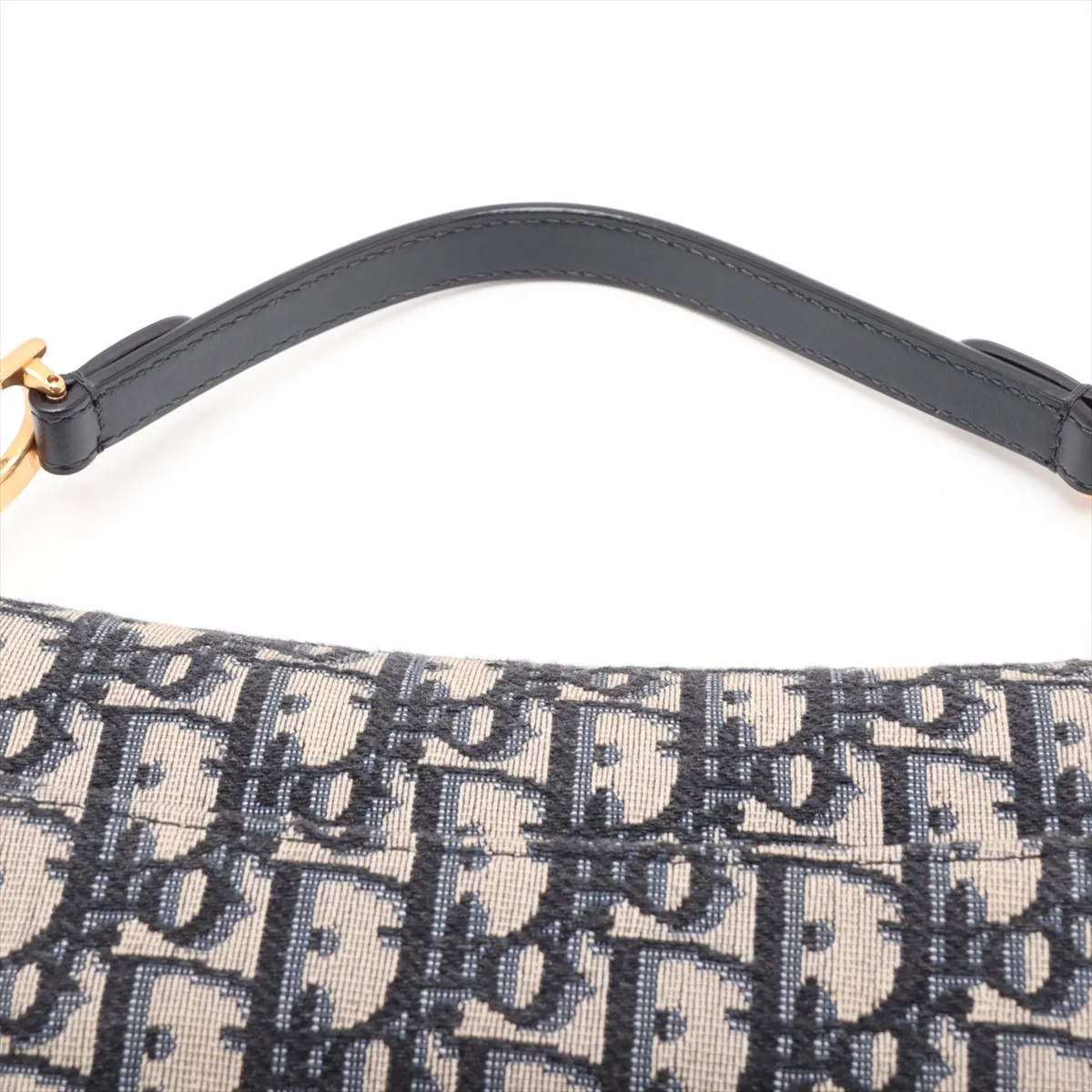 Oblique Saddle Canvas x Leather 2-Way Handbag, Navy — view 6