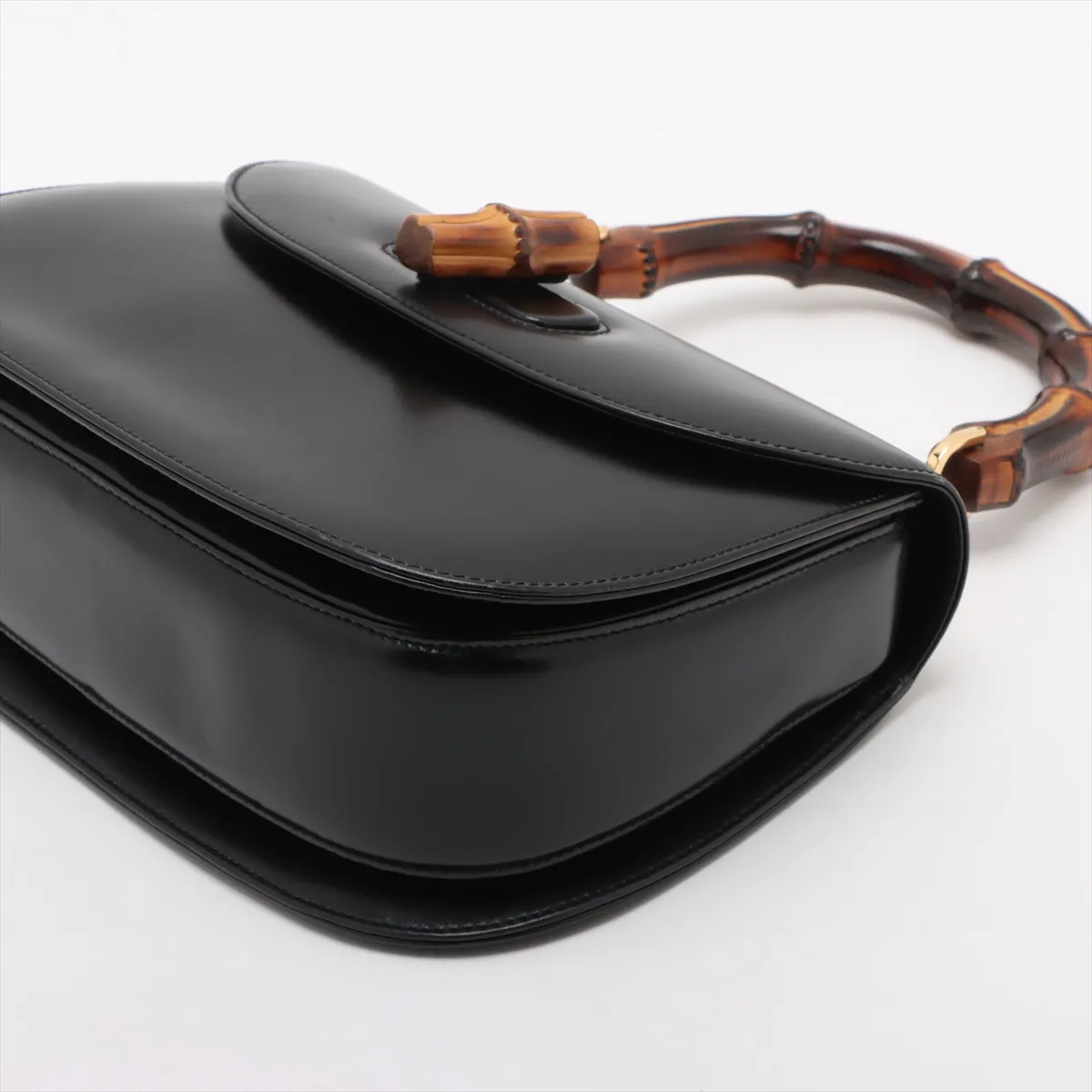 Bamboo Leather 2-Way Handbag, Black, with Mirror — view 3
