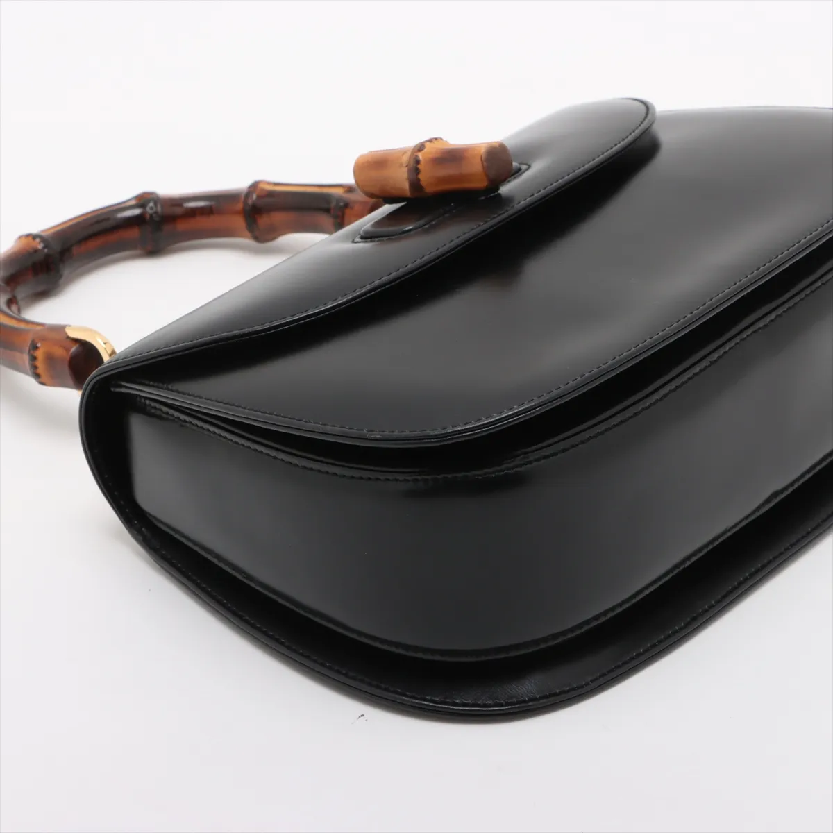 Bamboo Leather 2-Way Handbag, Black, with Mirror — view 4