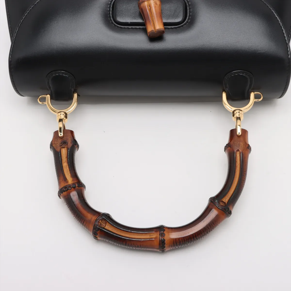 Bamboo Leather 2-Way Handbag, Black, with Mirror — view 5