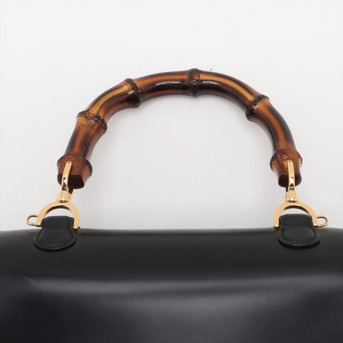 Bamboo Leather 2-Way Handbag, Black, with Mirror — view 6