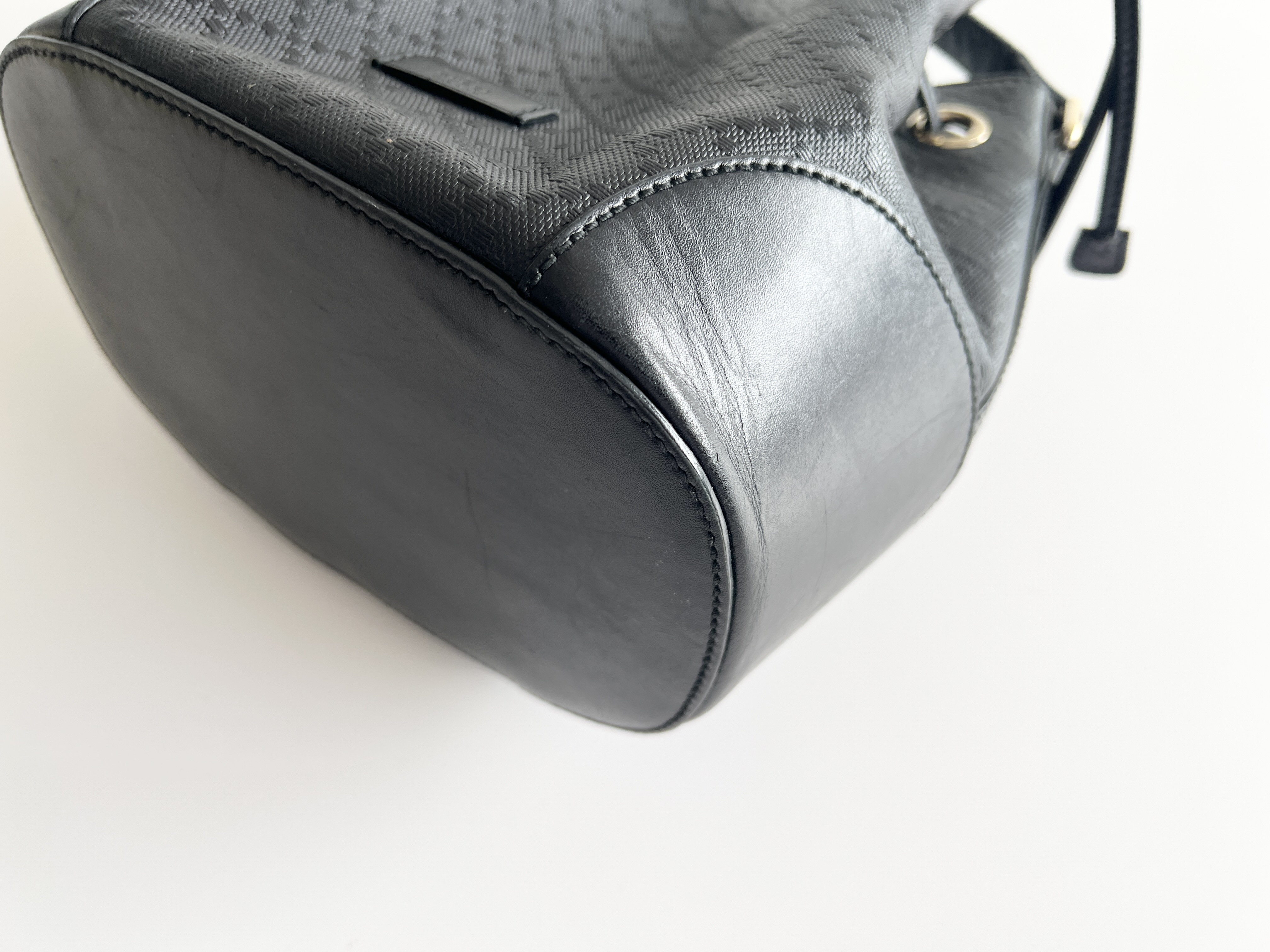 Diamante Embossed Leather Drawstring Bucket Shoulder Bag — view 11