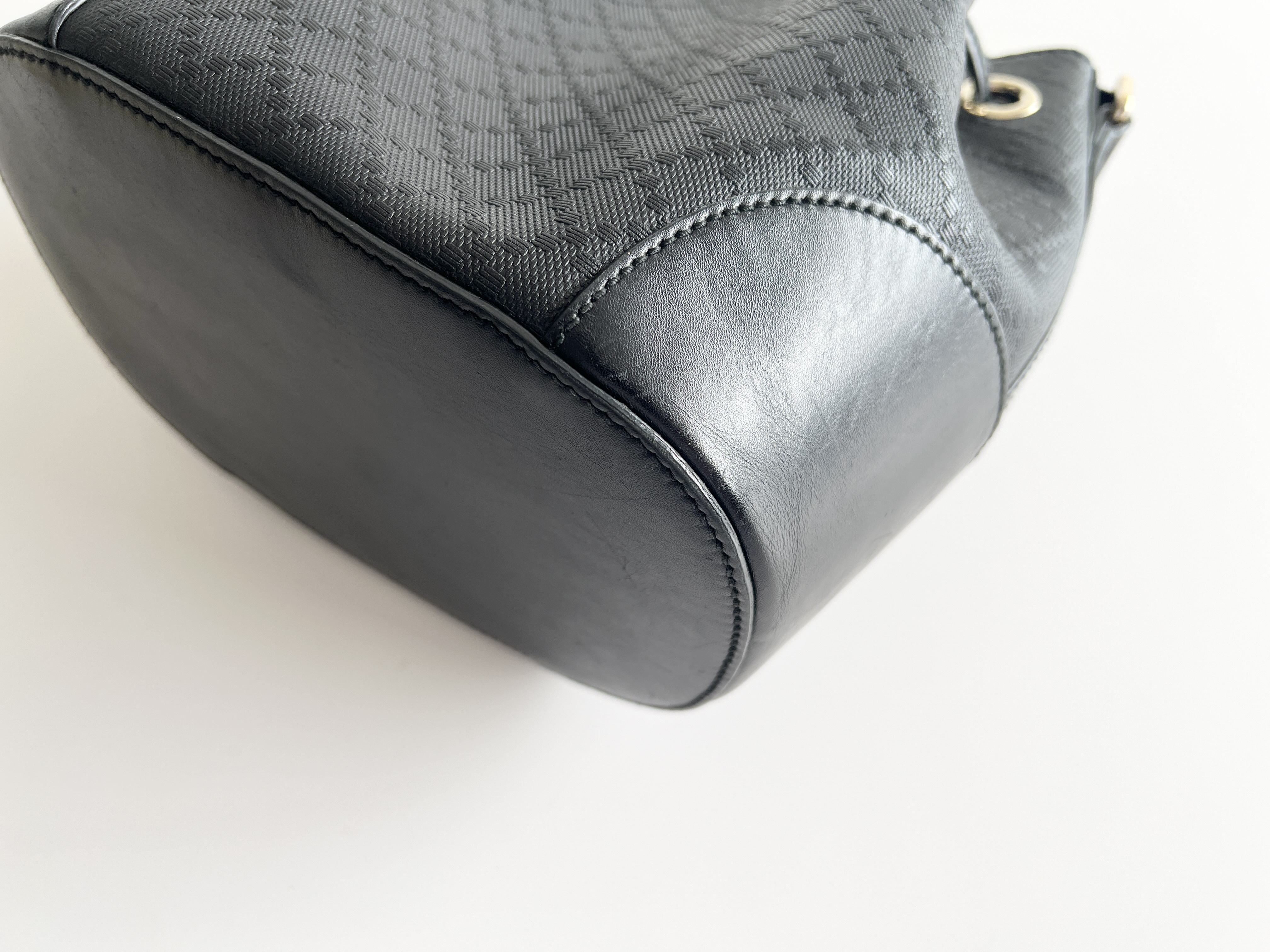 Diamante Embossed Leather Drawstring Bucket Shoulder Bag — view 13