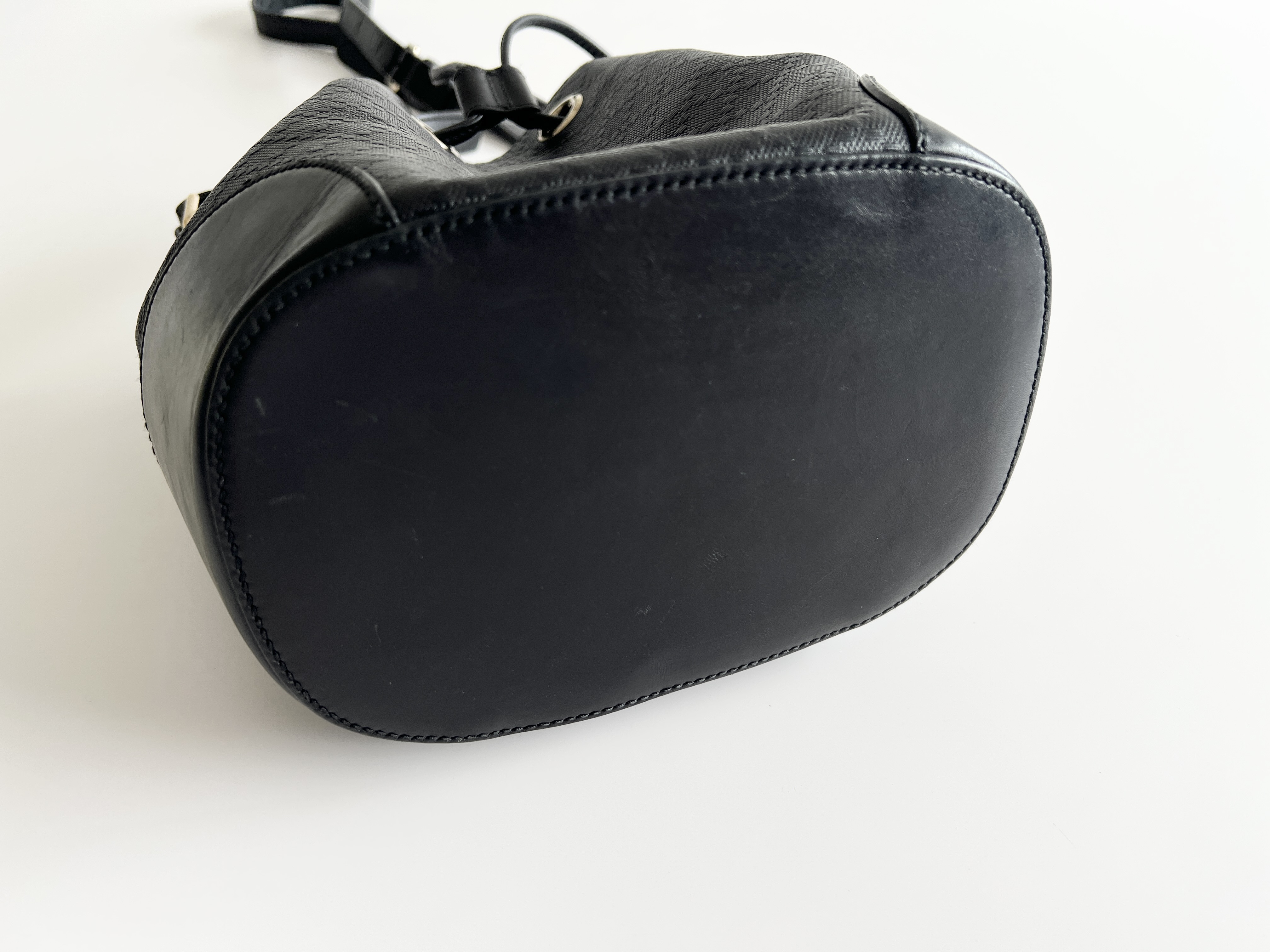 Diamante Embossed Leather Drawstring Bucket Shoulder Bag — view 14