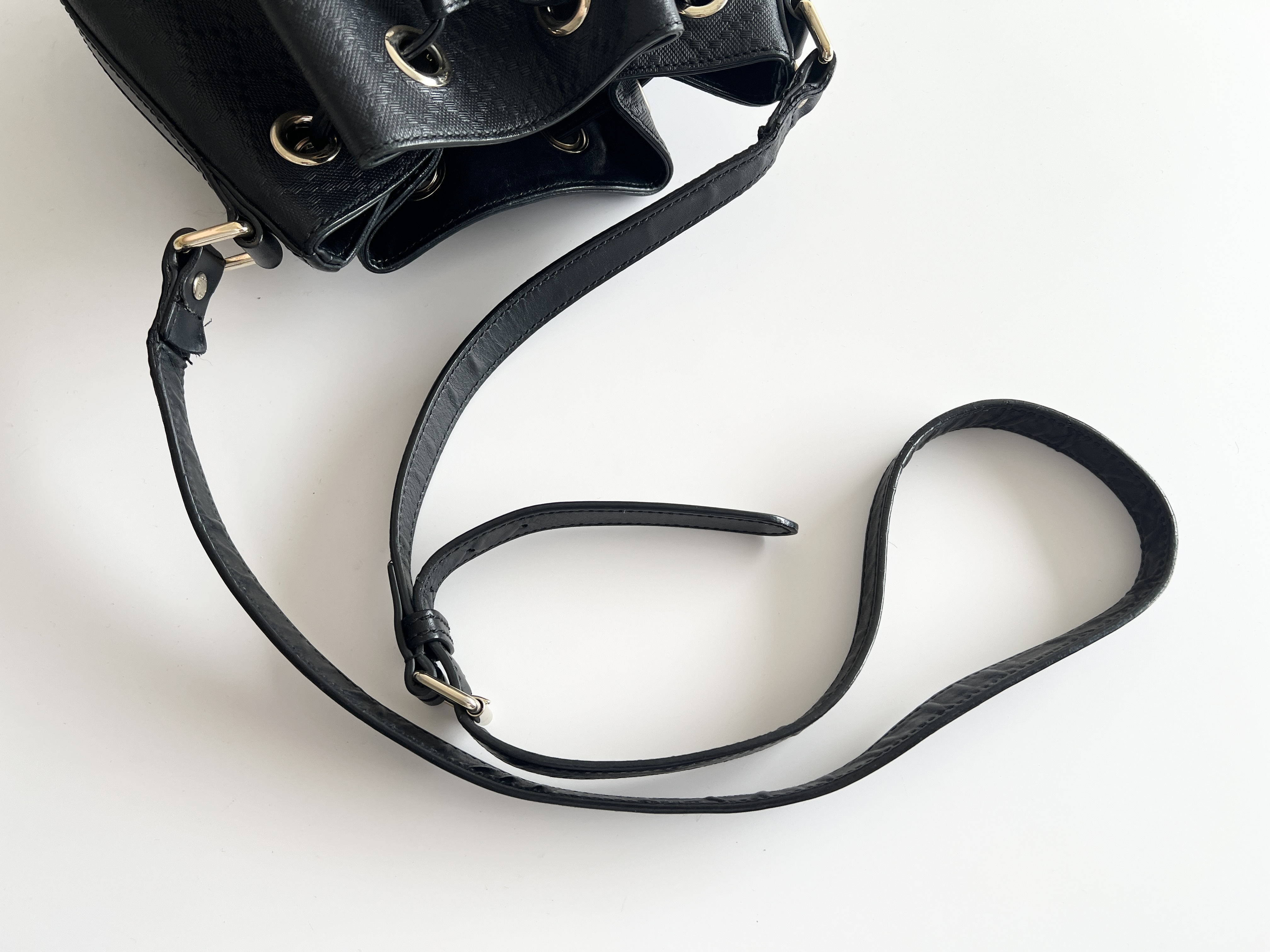 Diamante Embossed Leather Drawstring Bucket Shoulder Bag — view 3