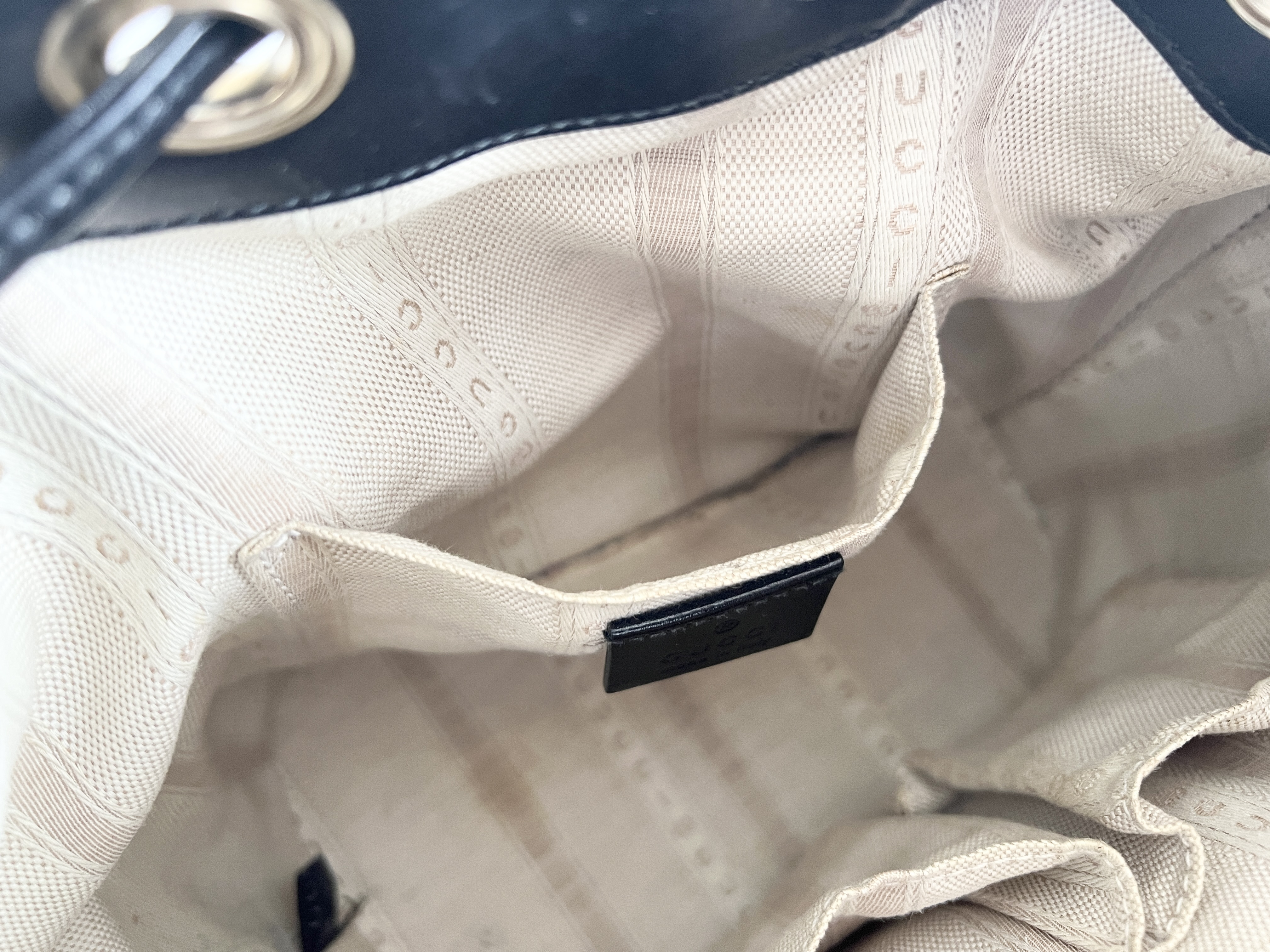 Diamante Embossed Leather Drawstring Bucket Shoulder Bag — view 8