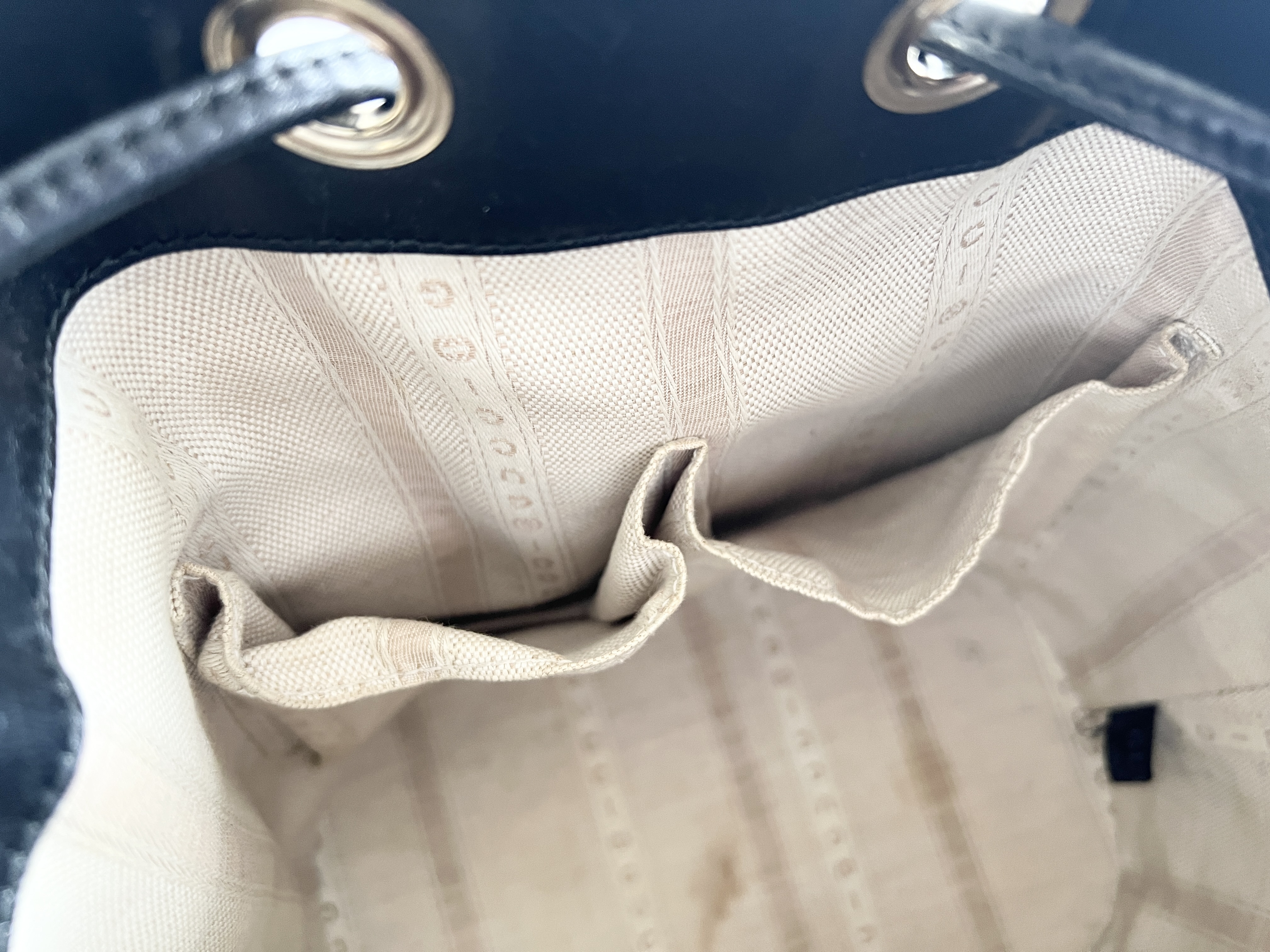 Diamante Embossed Leather Drawstring Bucket Shoulder Bag — view 9