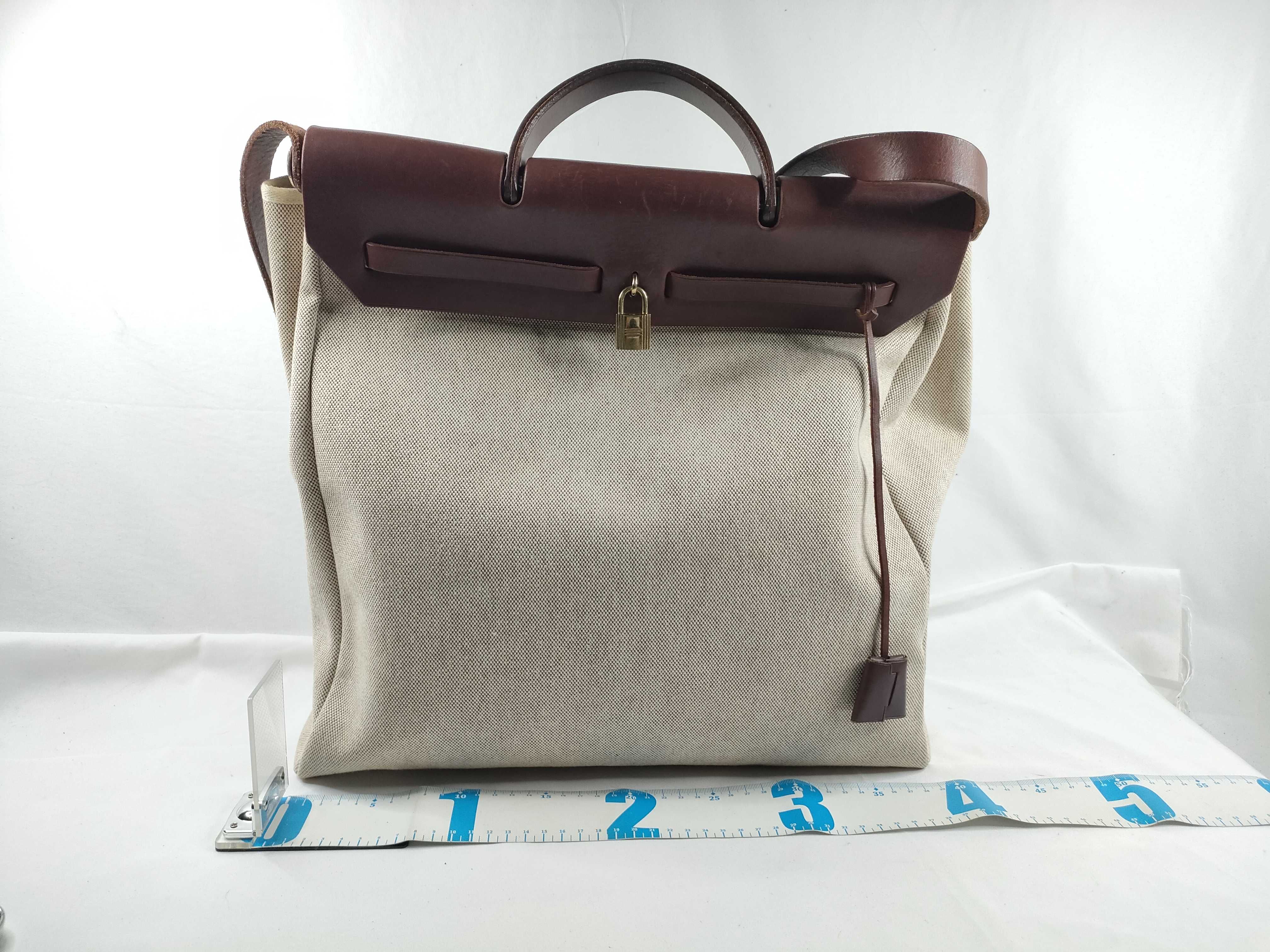 Herbag MM Toile H x Vache Hunter Beige Gold Hardware E: 2001 Handbag — view 2