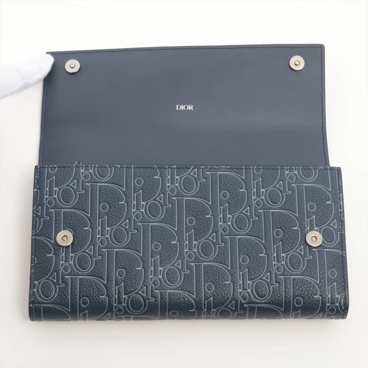 Gravity Leather Long Wallet, Navy — view 3