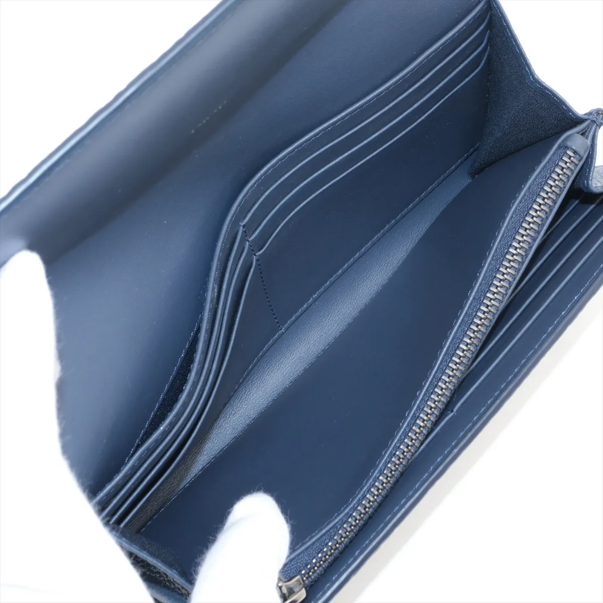 Gravity Leather Long Wallet, Navy — view 5