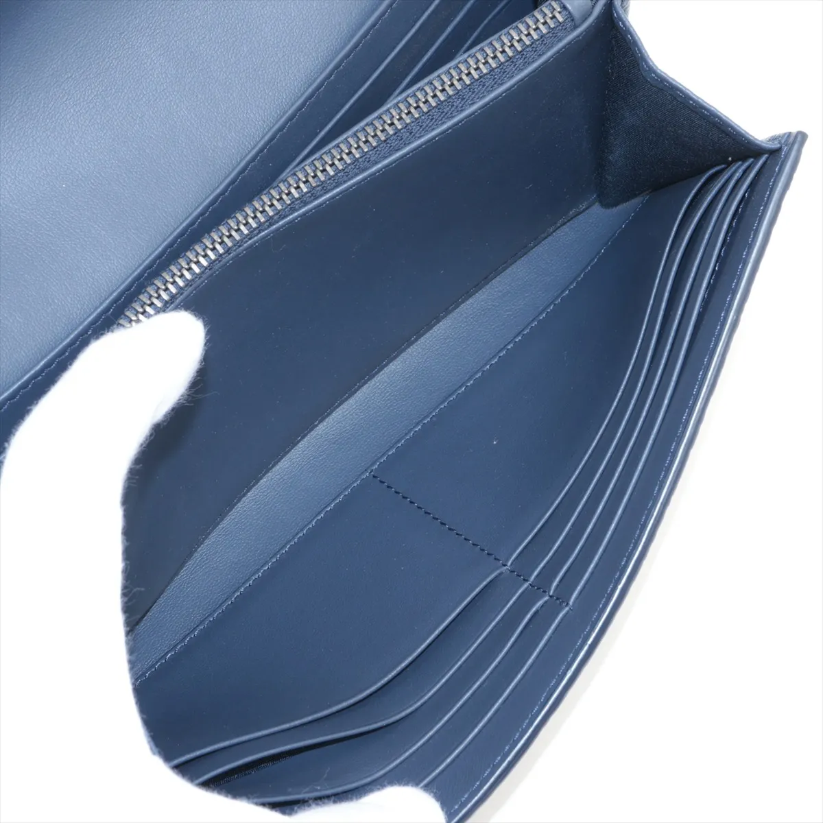 Gravity Leather Long Wallet, Navy — view 6
